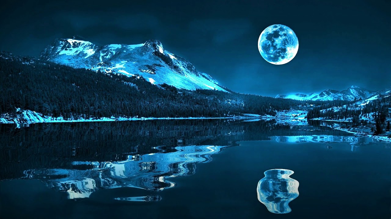 Full Moon Over Mountain On Starry Night Wallpapers