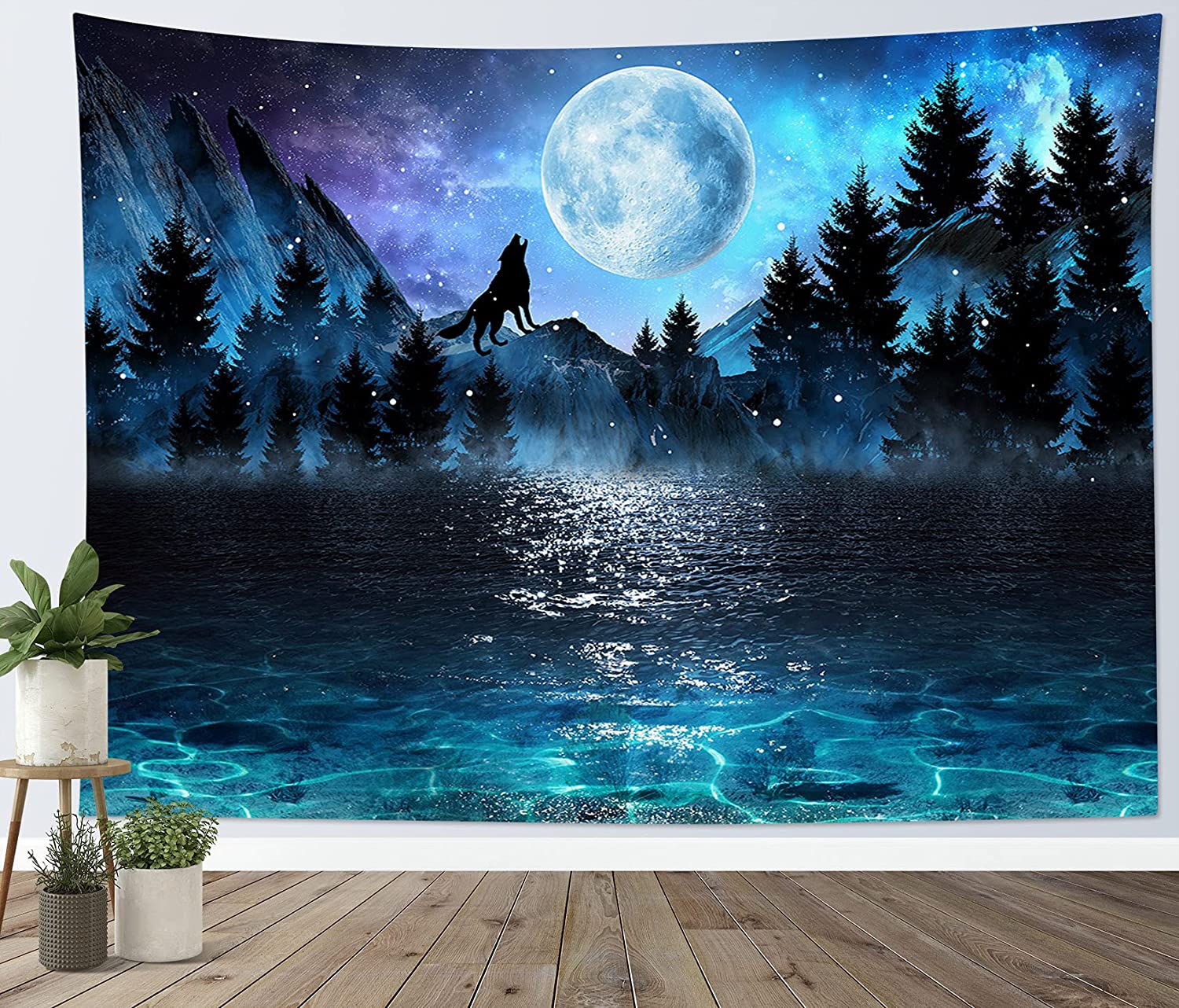 Full Moon Over Mountain On Starry Night Wallpapers