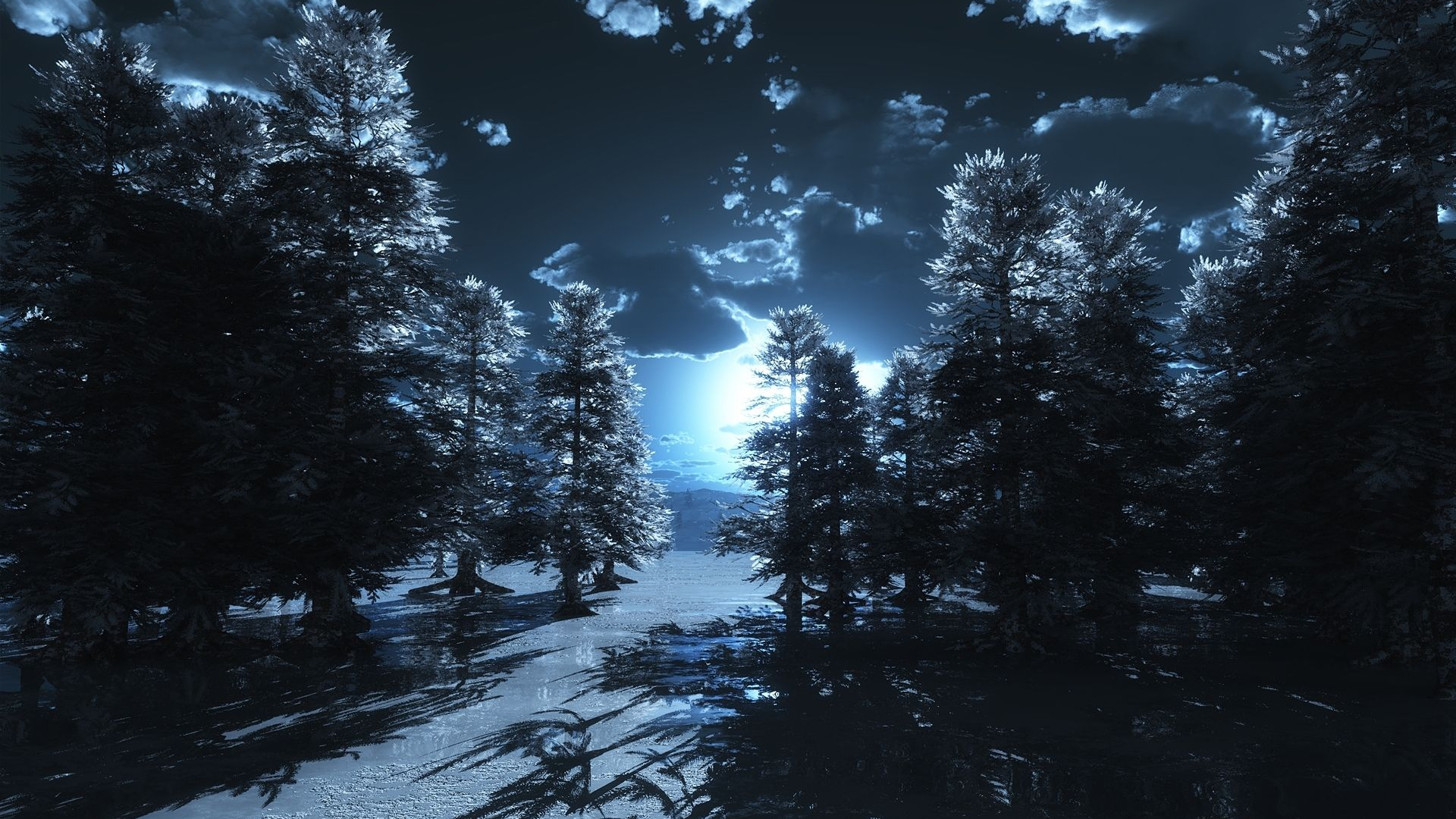 Full Moon Over Winter Forest Wallpapers