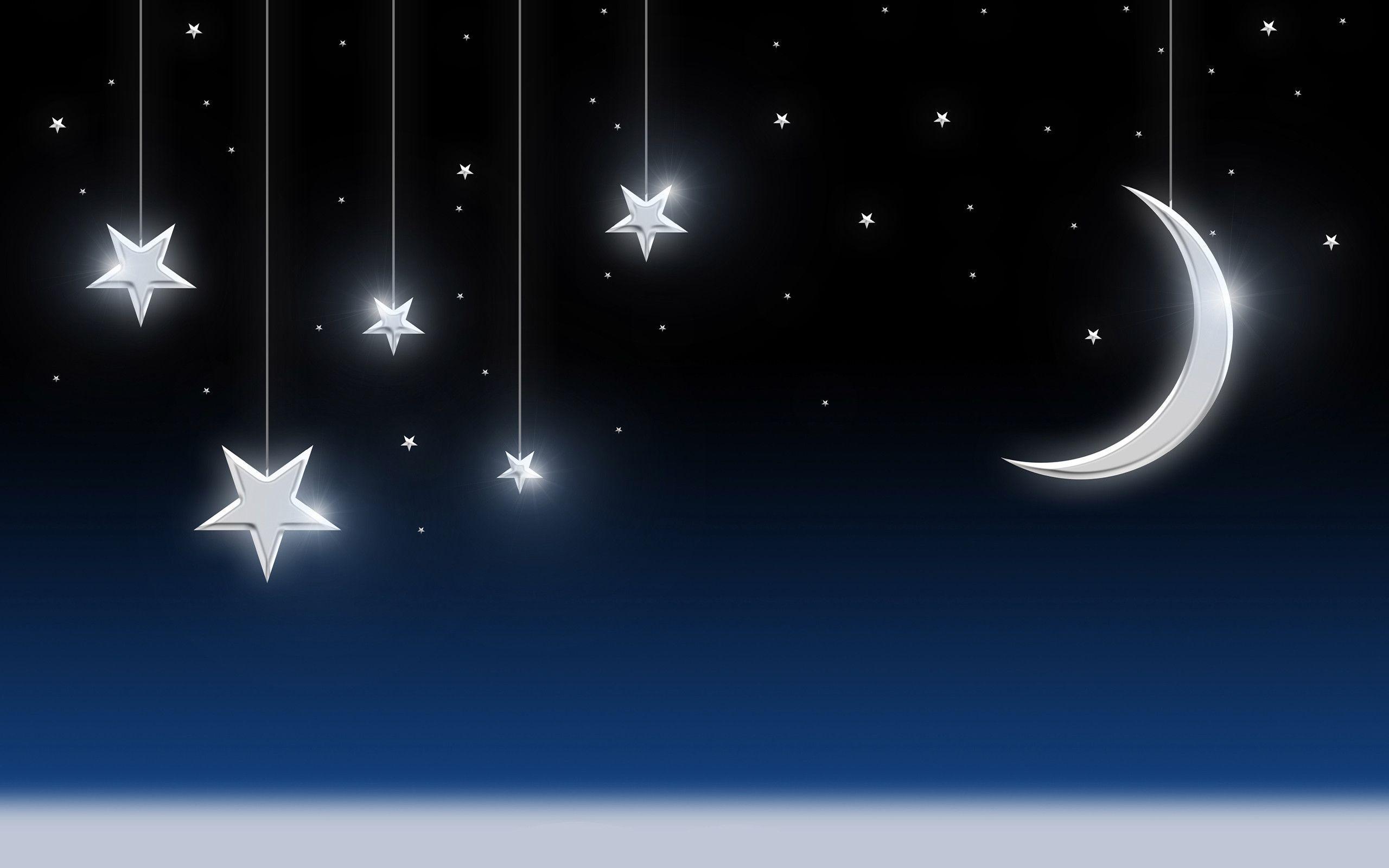 Half Moon Starry Night Wallpapers