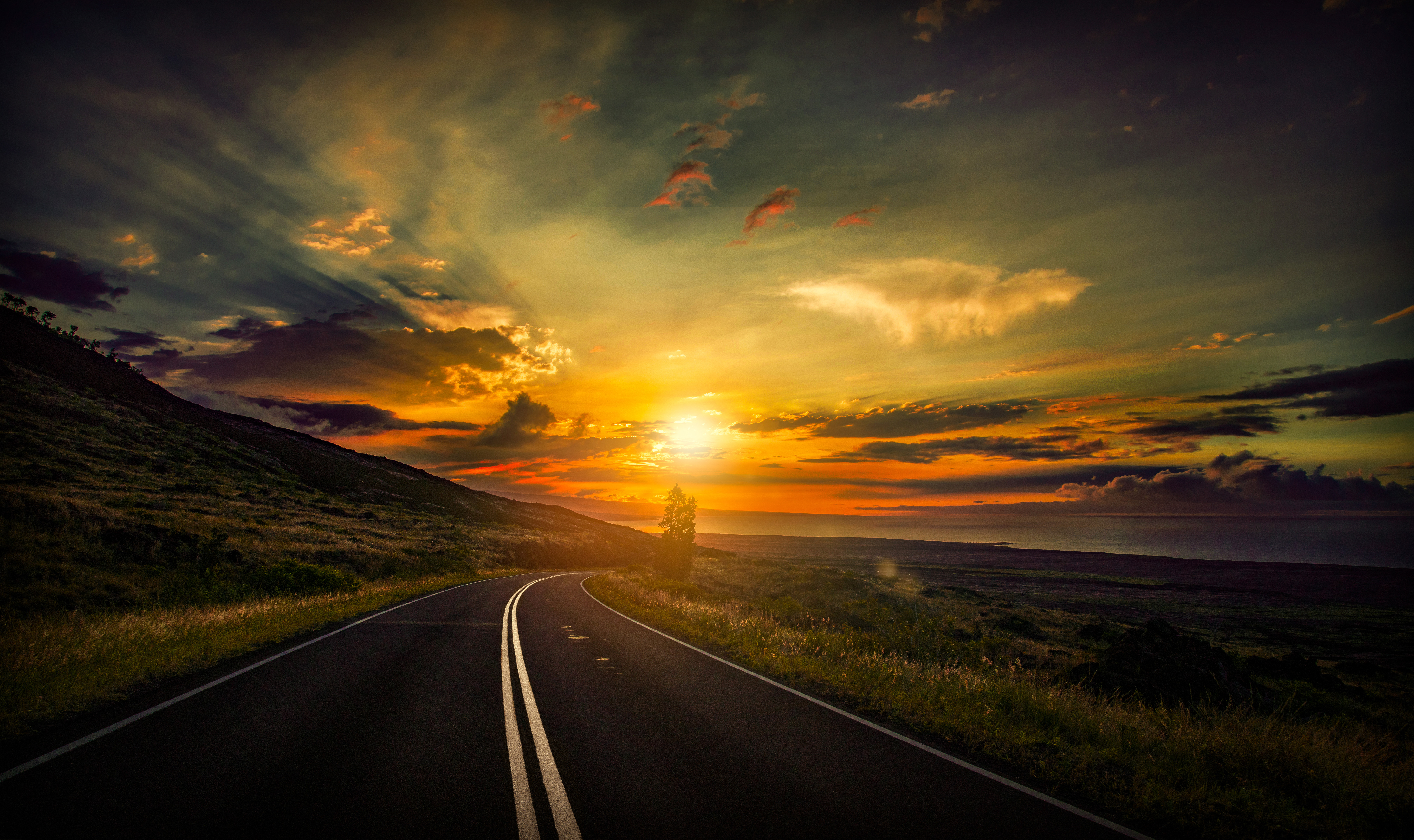 Hd Road View With Sunset Wallpapers