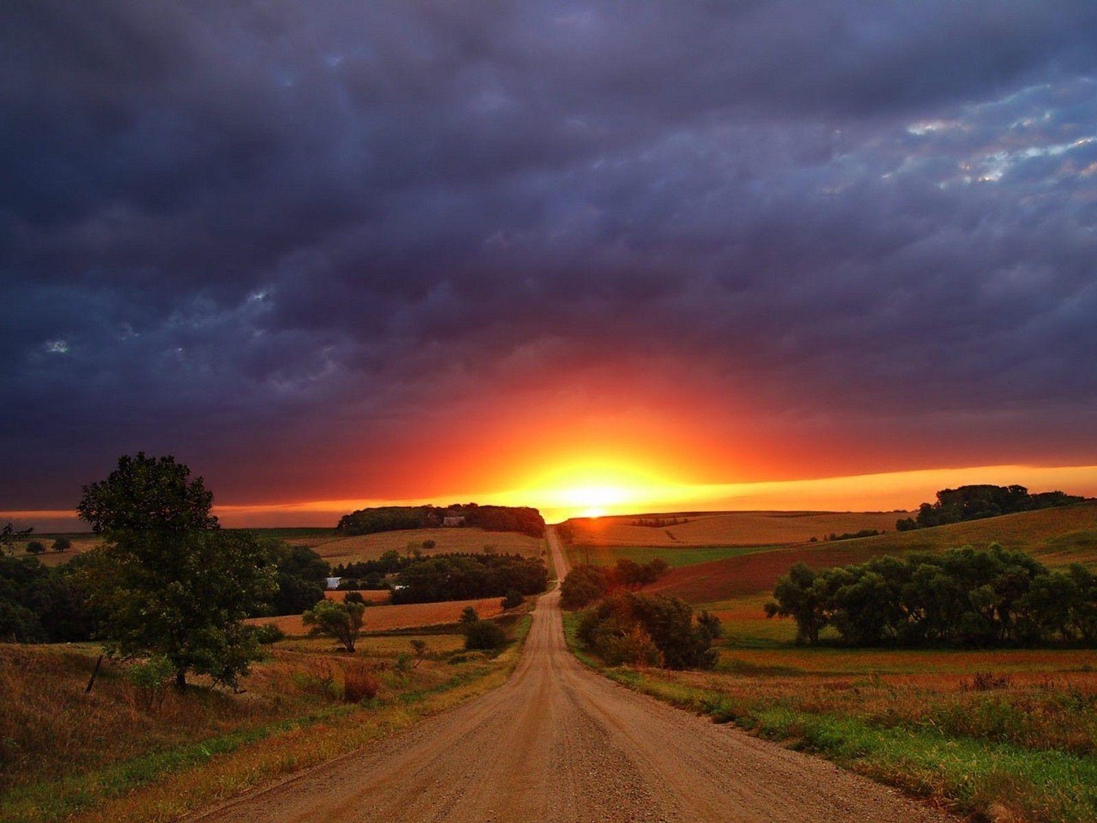 Hd Road View With Sunset Wallpapers