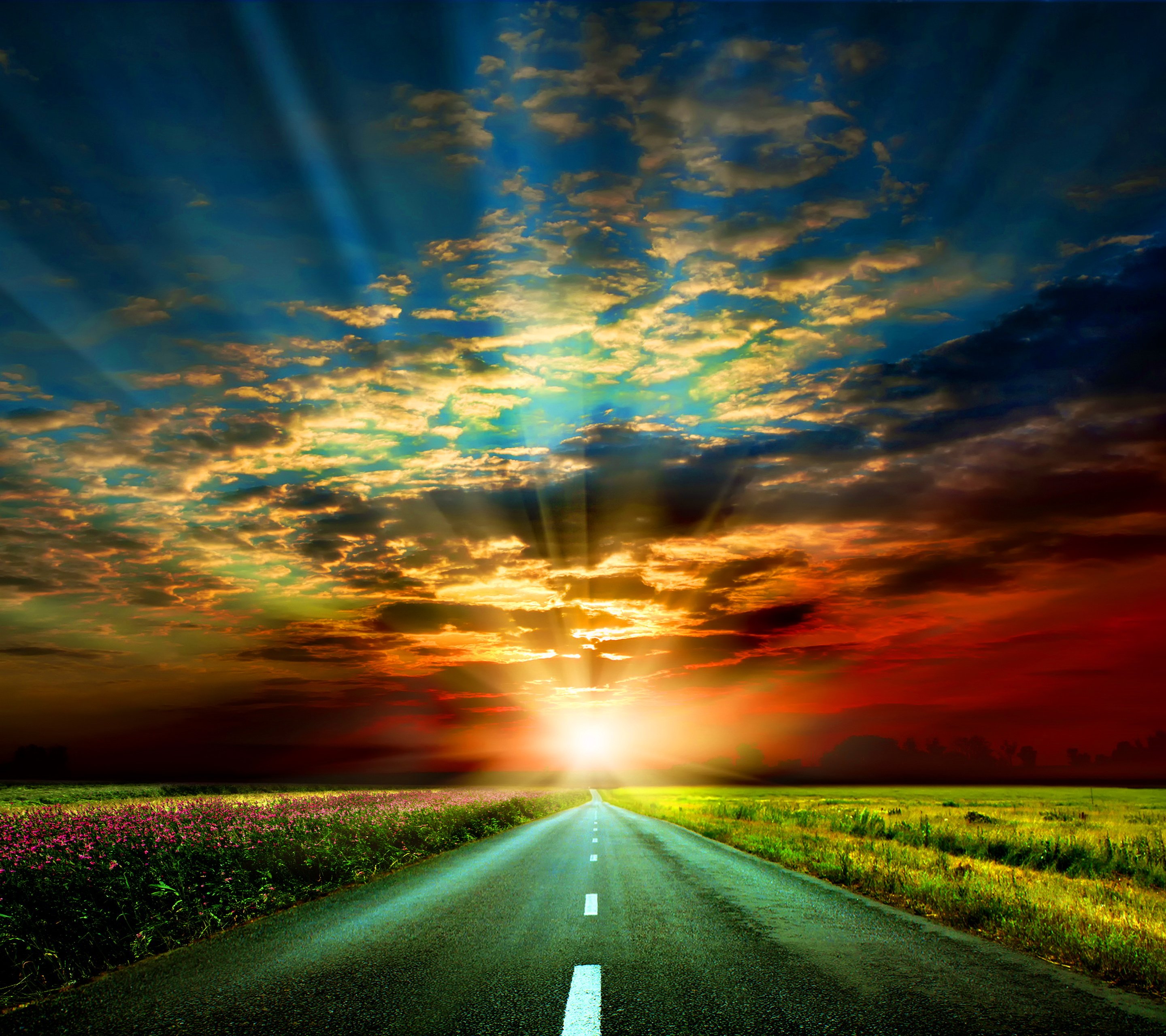 Hd Road View With Sunset Wallpapers