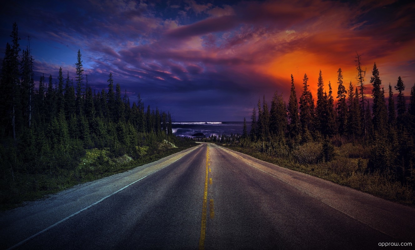 Hd Road View With Sunset Wallpapers