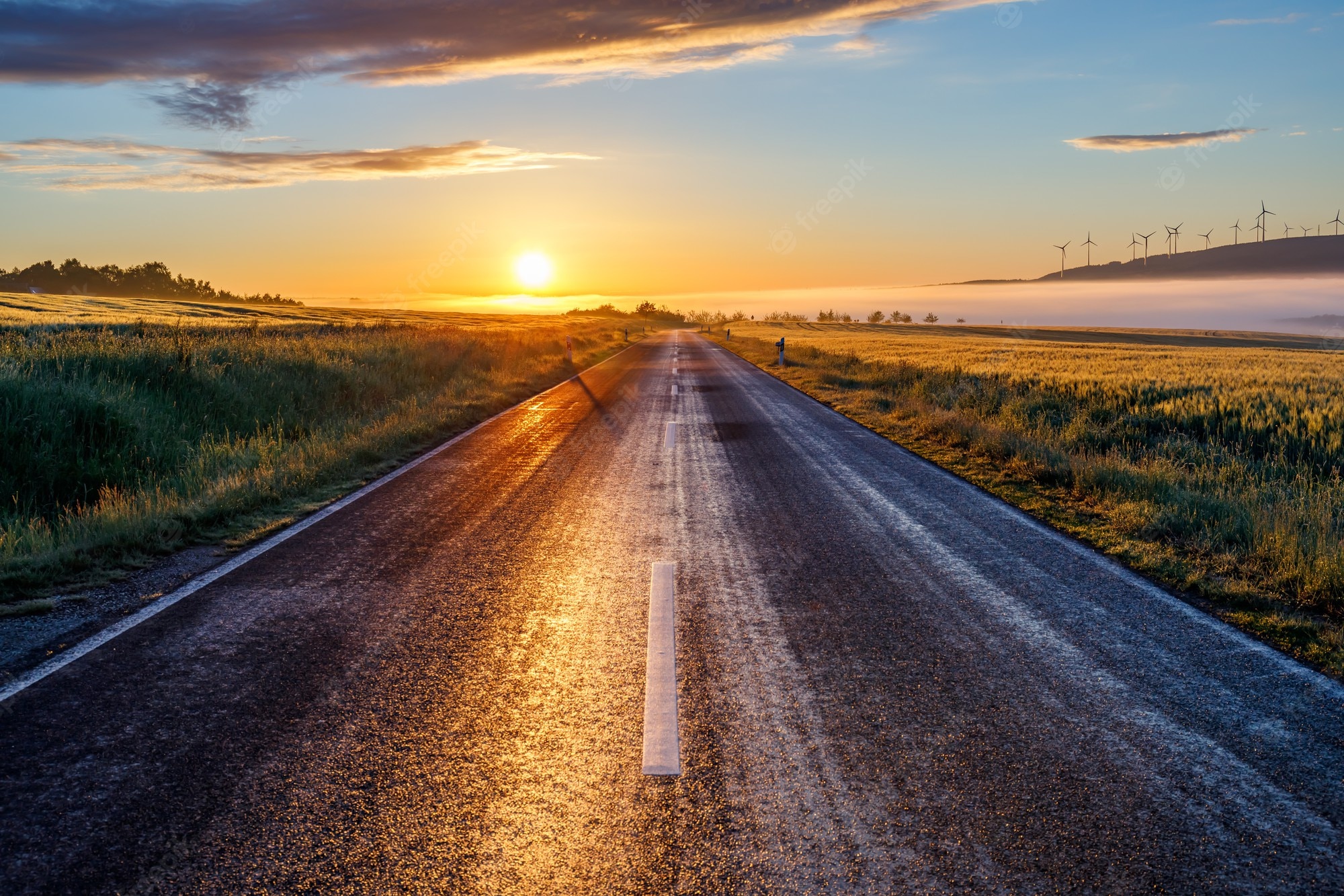 Hd Road View With Sunset Wallpapers