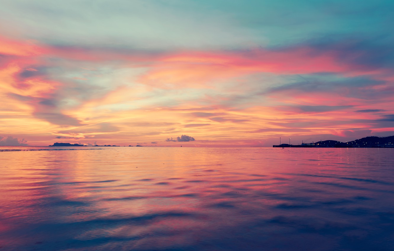 Horizon Pink Sunset Near Sea Wallpapers