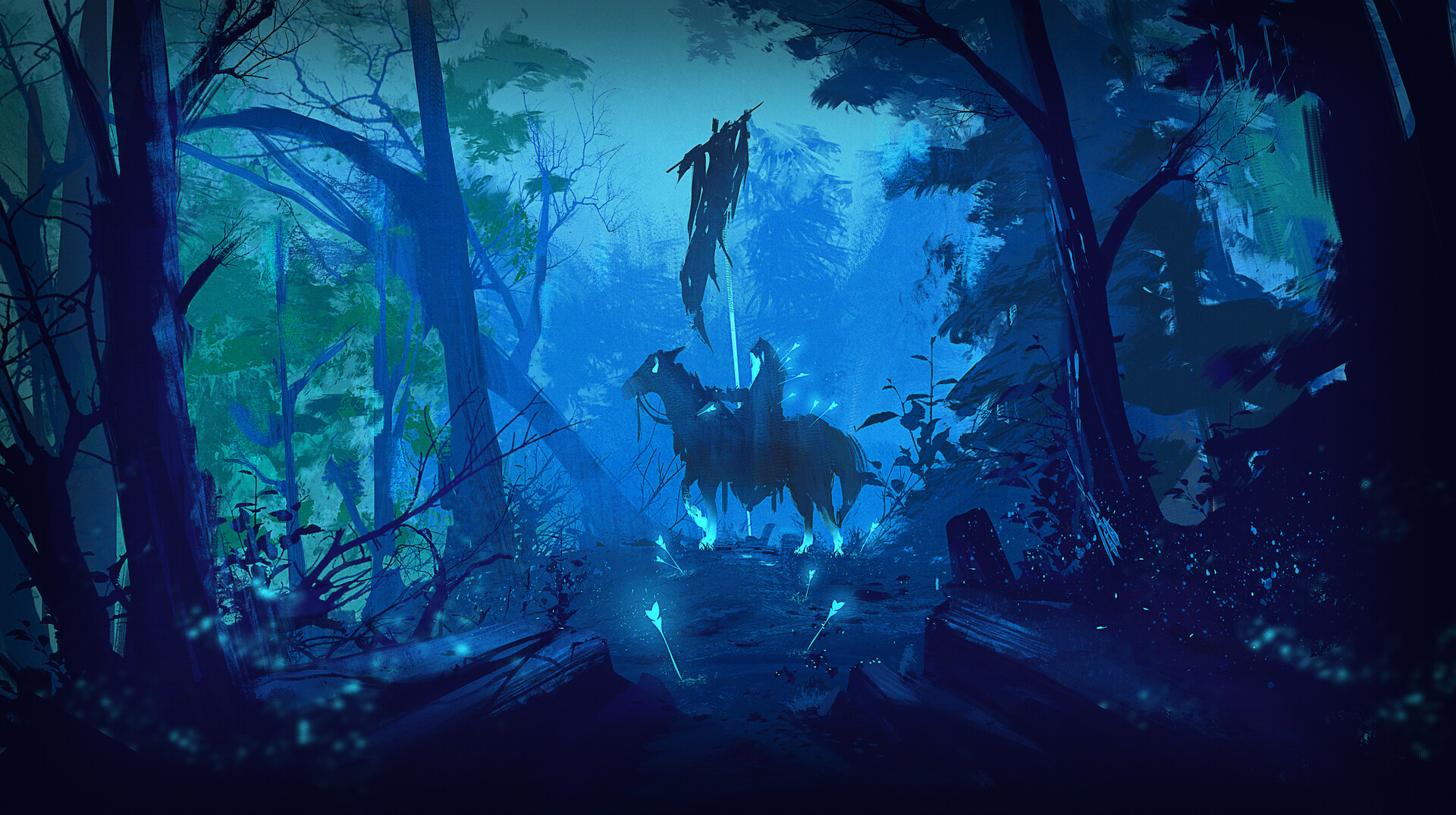 Horseman In Forest Dark Night Wallpapers