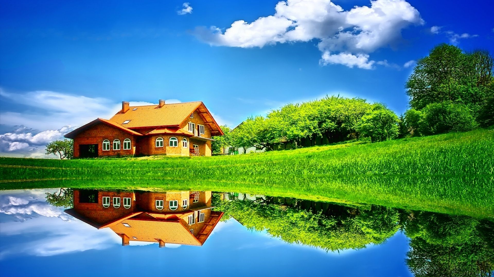 House Reflected In The Lake Wallpapers