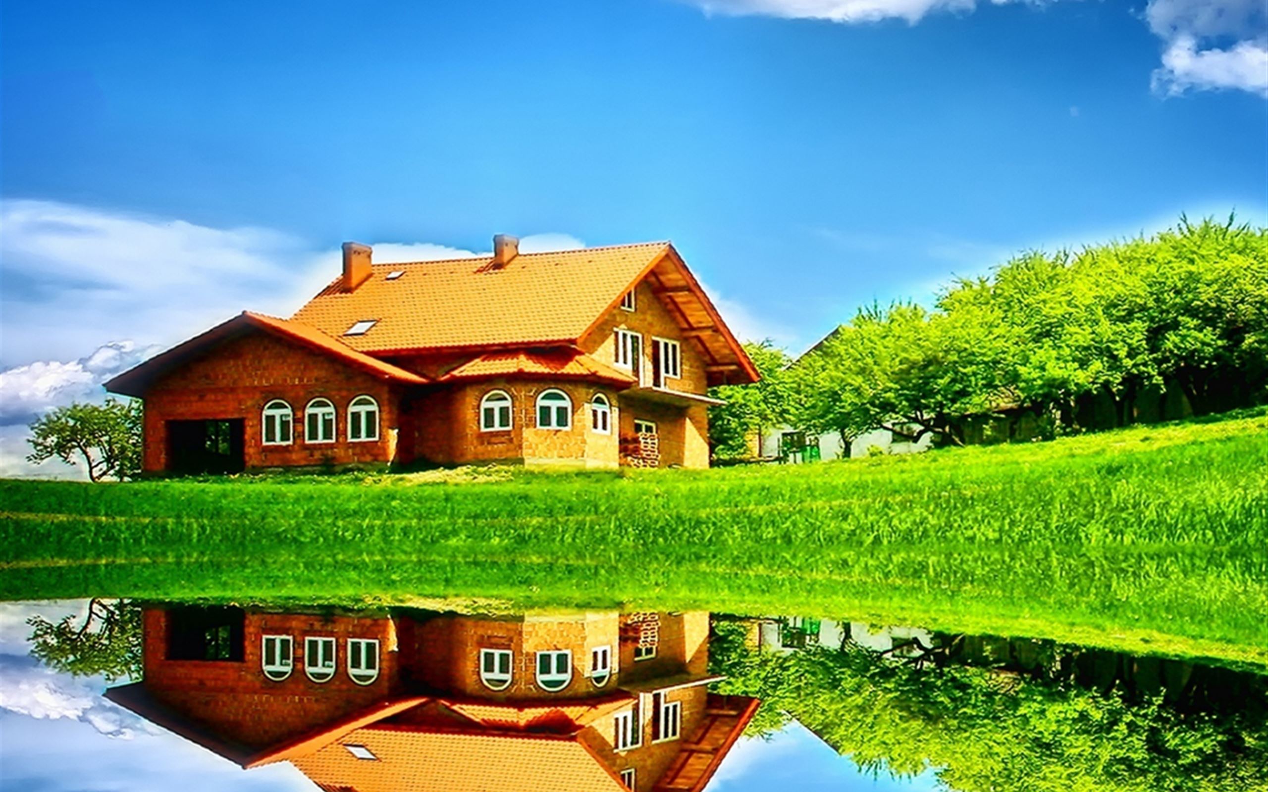 House Reflected In The Lake Wallpapers