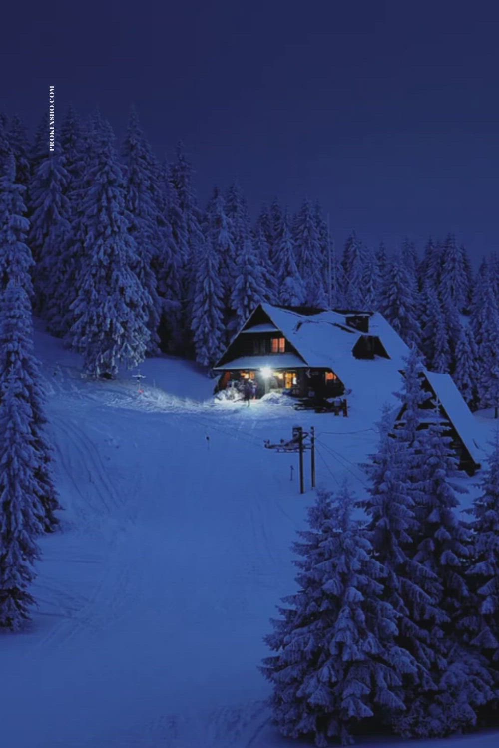 Hut House In Snowy Night Wallpapers