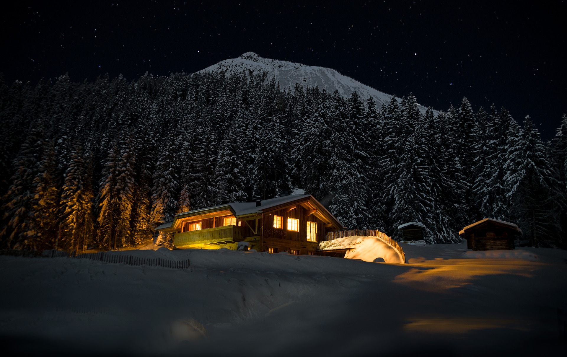 Hut House In Snowy Night Wallpapers