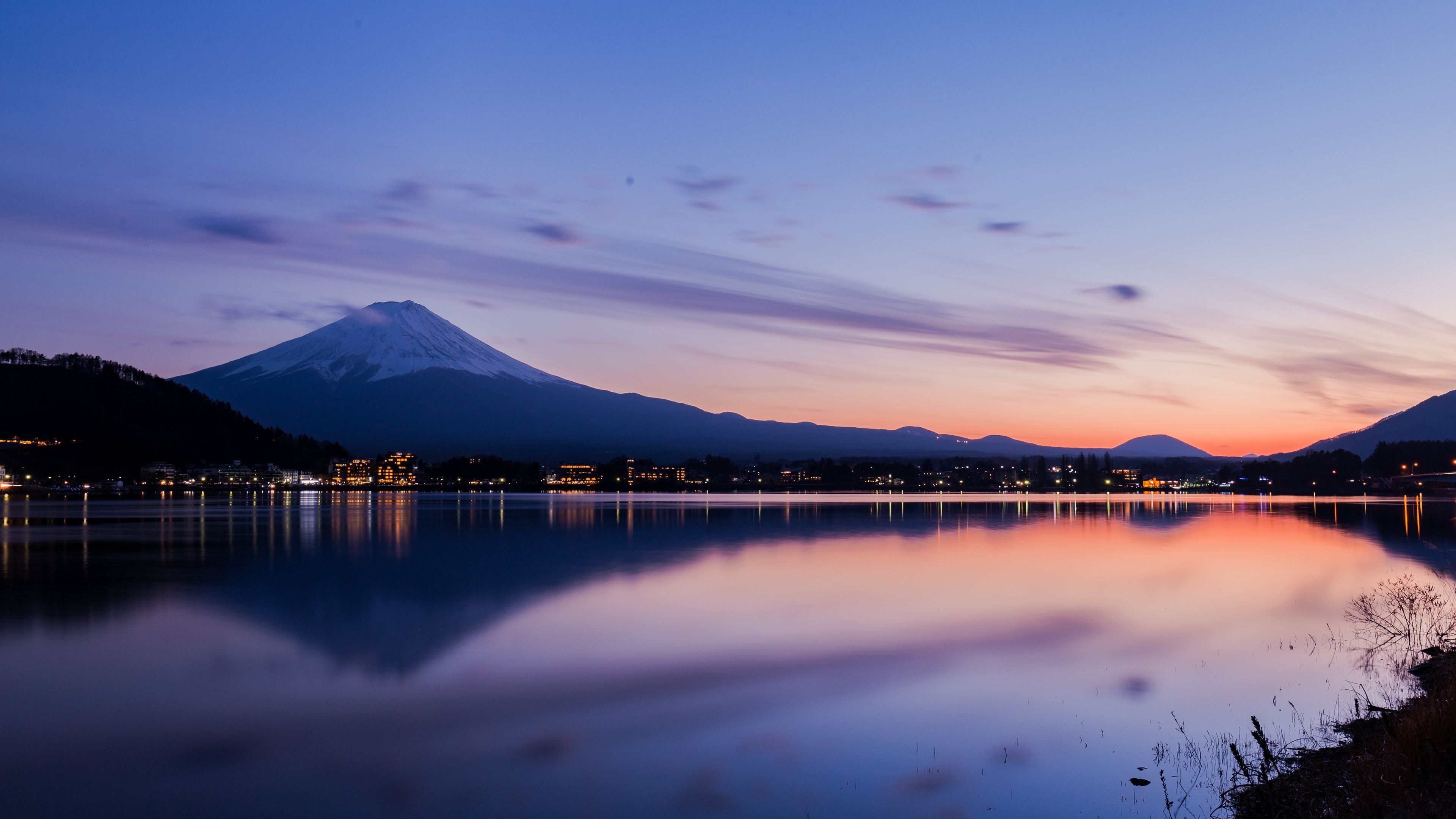 Japan Mountains Lake At Sunset Wallpapers