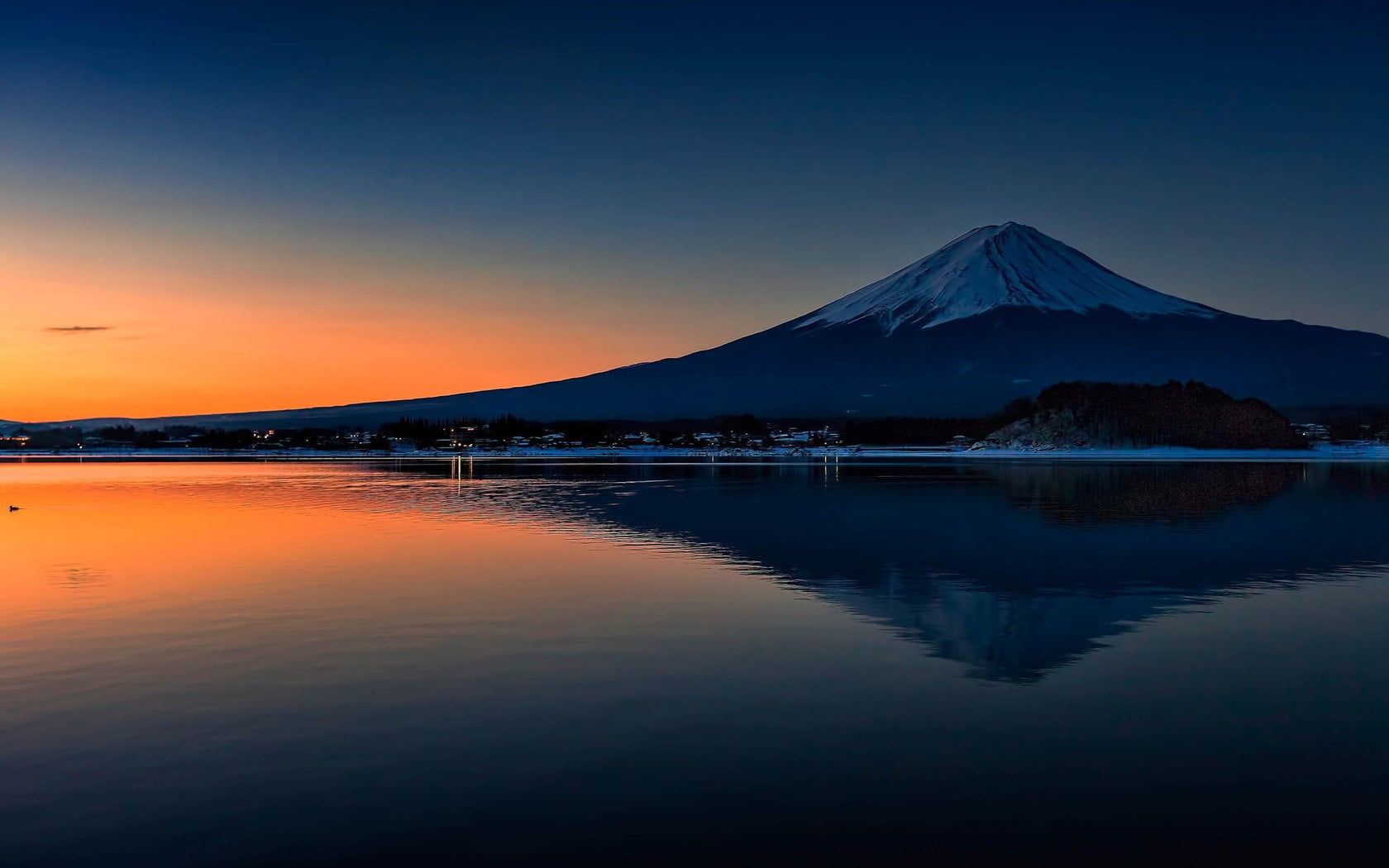 Japan Mountains Lake At Sunset Wallpapers