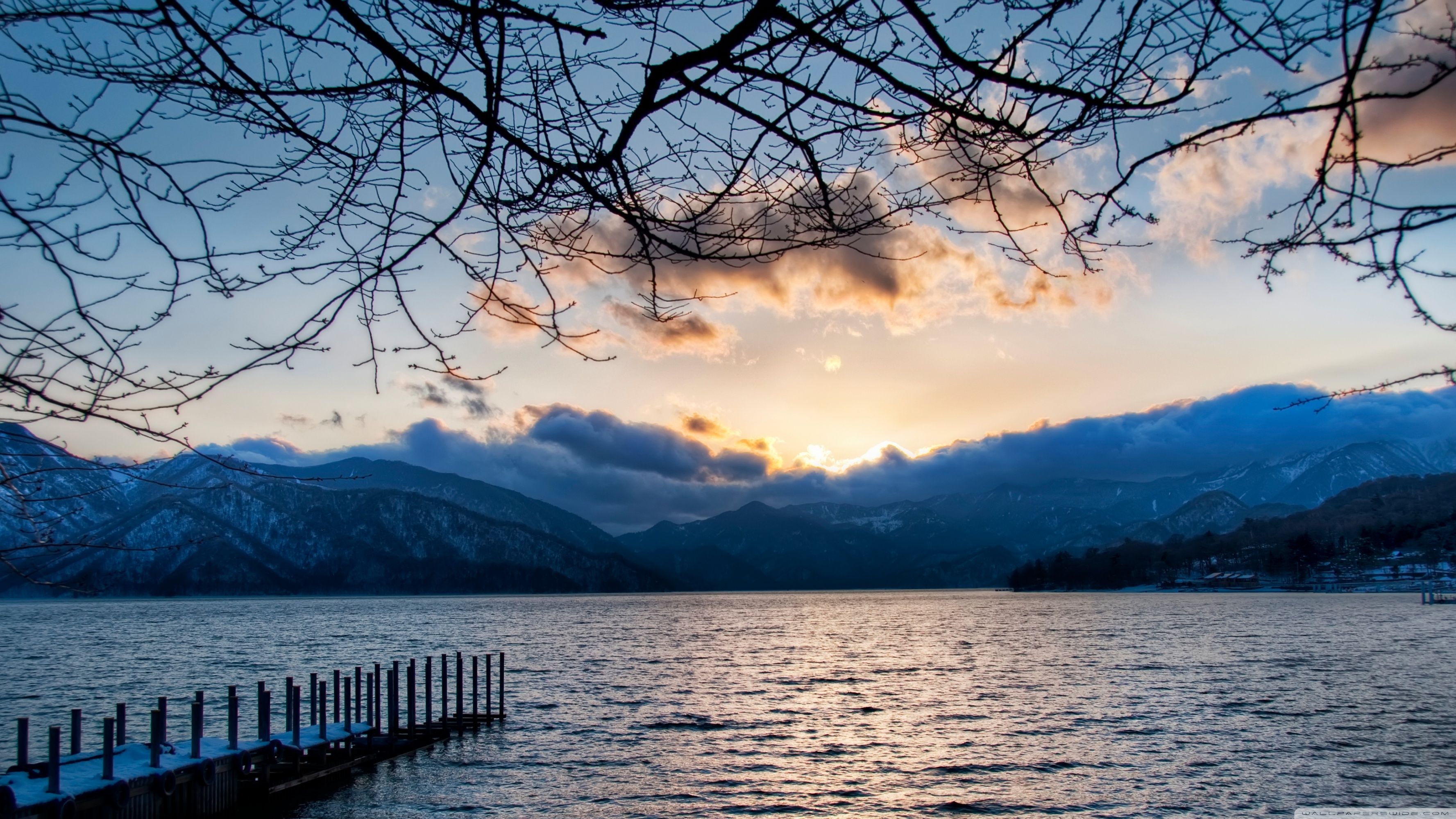 Japan Mountains Lake At Sunset Wallpapers