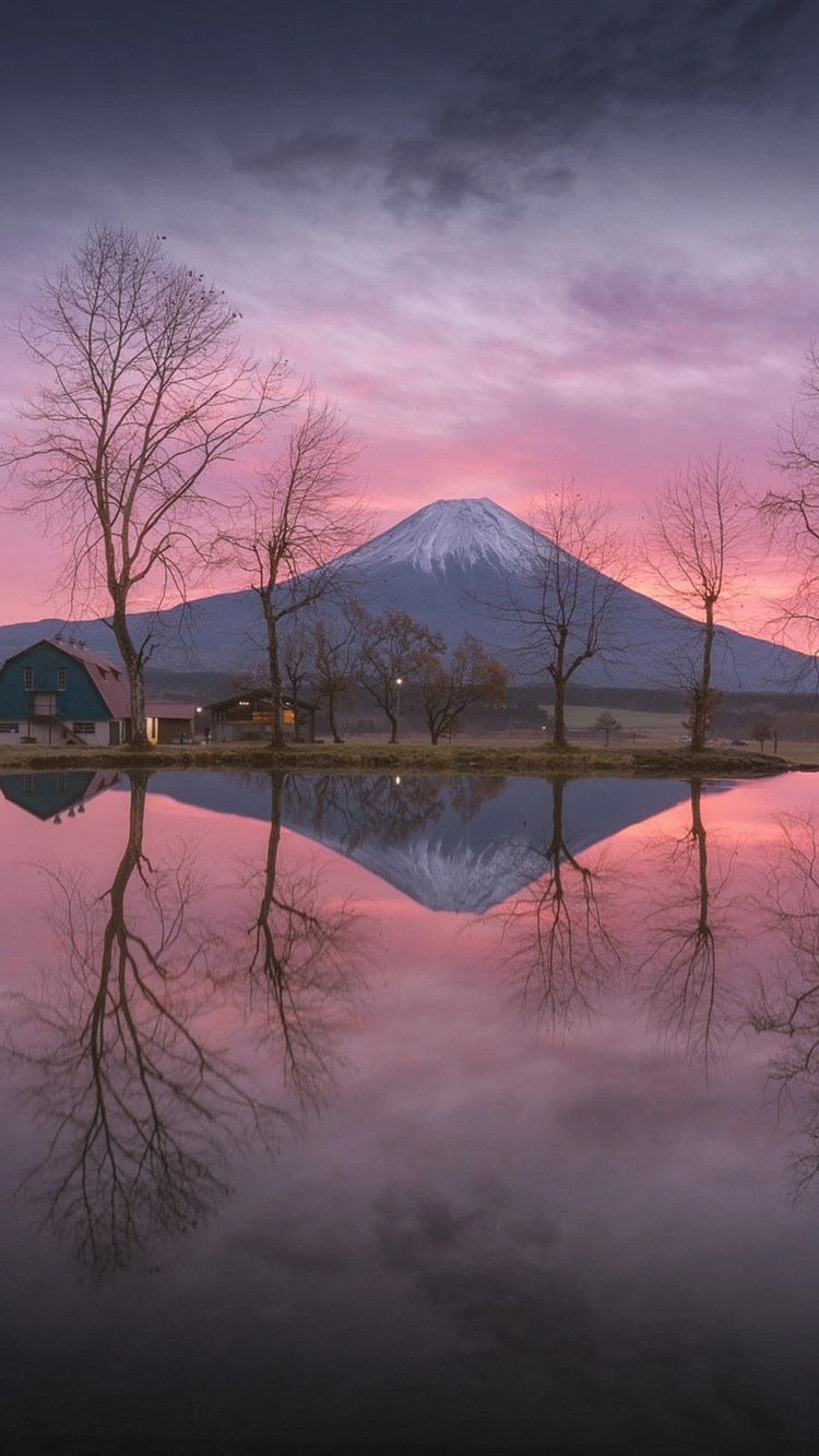 Japan Mountains Lake At Sunset Wallpapers