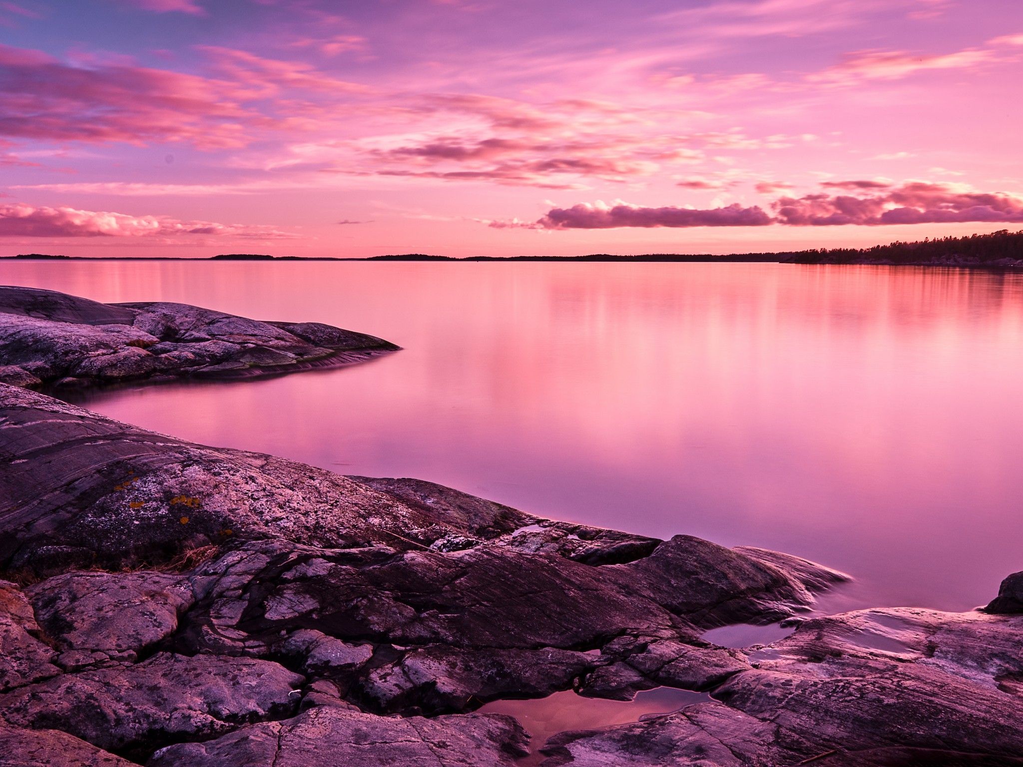 Lake House And Pink Sky Sunset Wallpapers