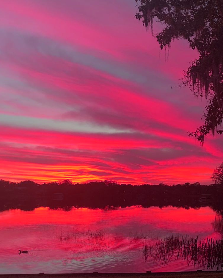 Lake House And Pink Sky Sunset Wallpapers