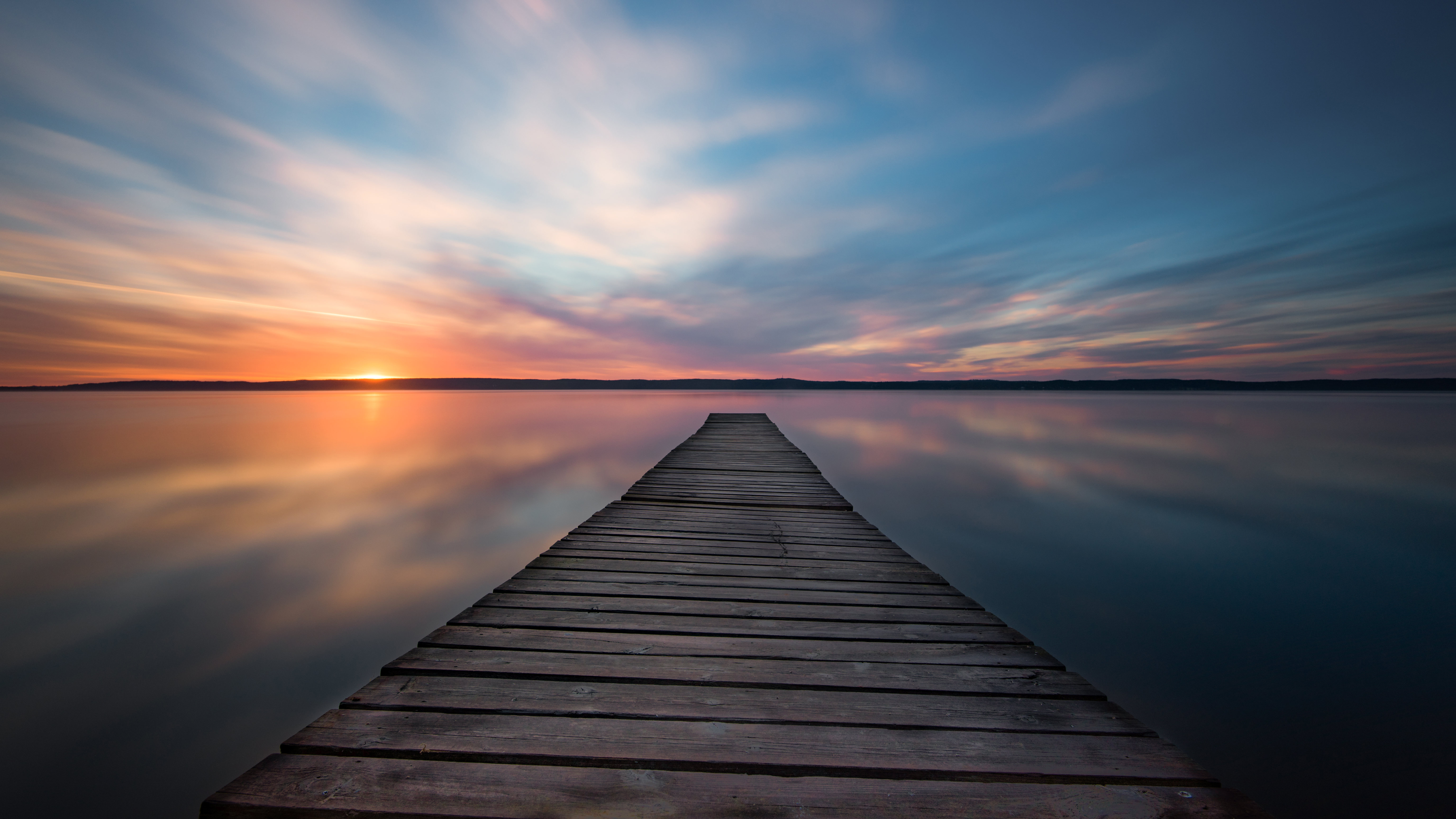 Lake Pier And Mountain Sunset Wallpapers