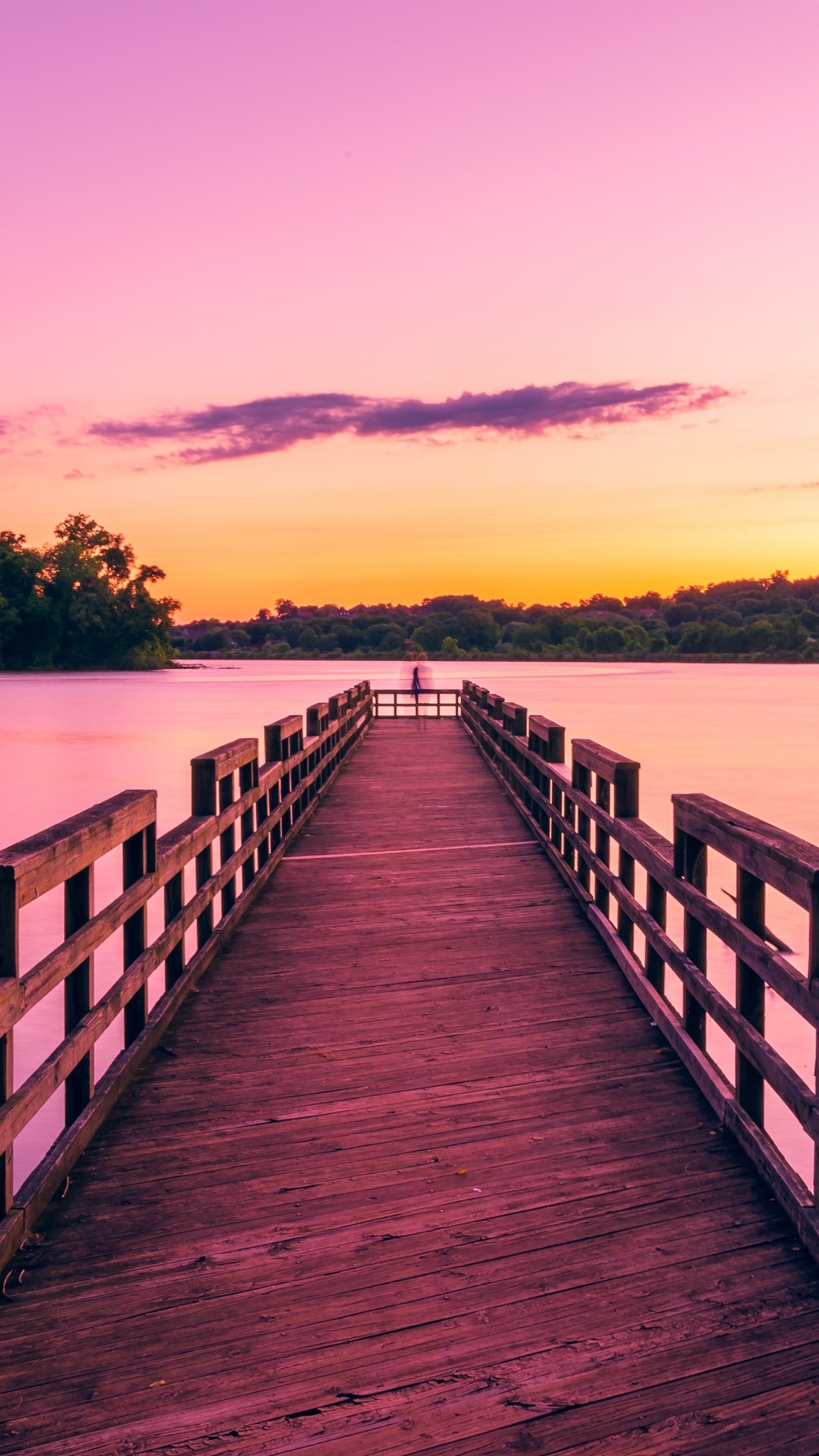 Lake Pier And Mountain Sunset Wallpapers