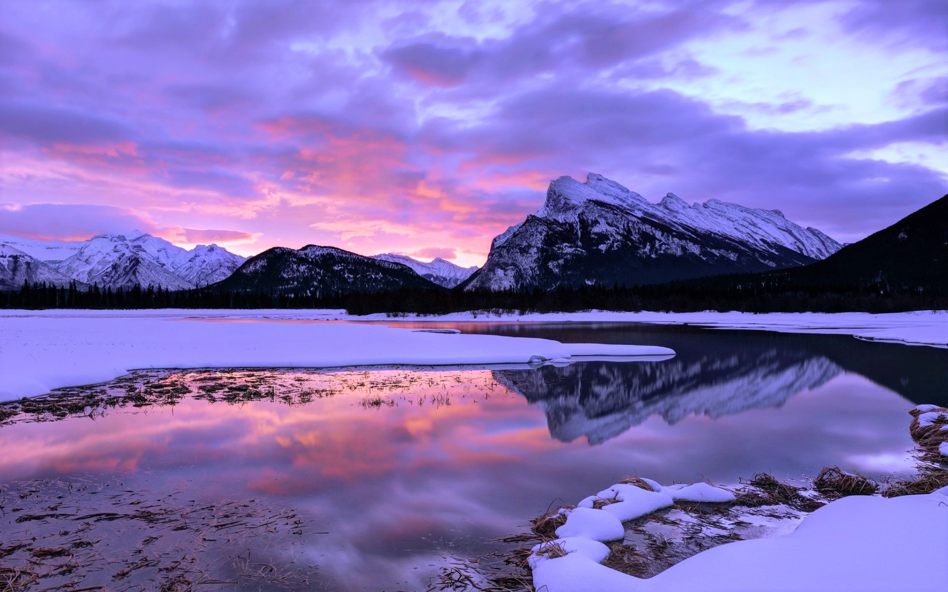 Lake View In Winter Sunset Wallpapers