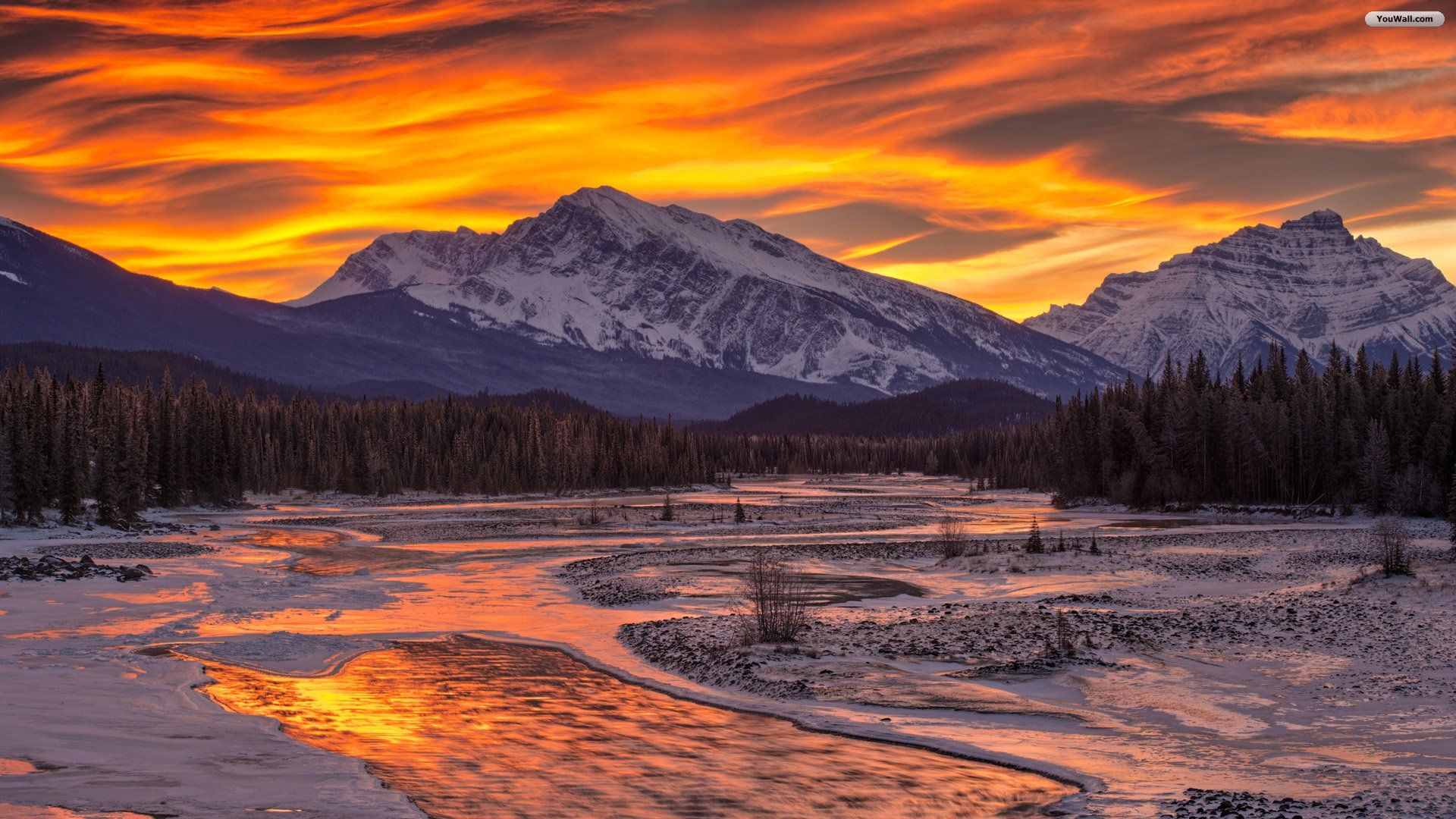 Lake View In Winter Sunset Wallpapers