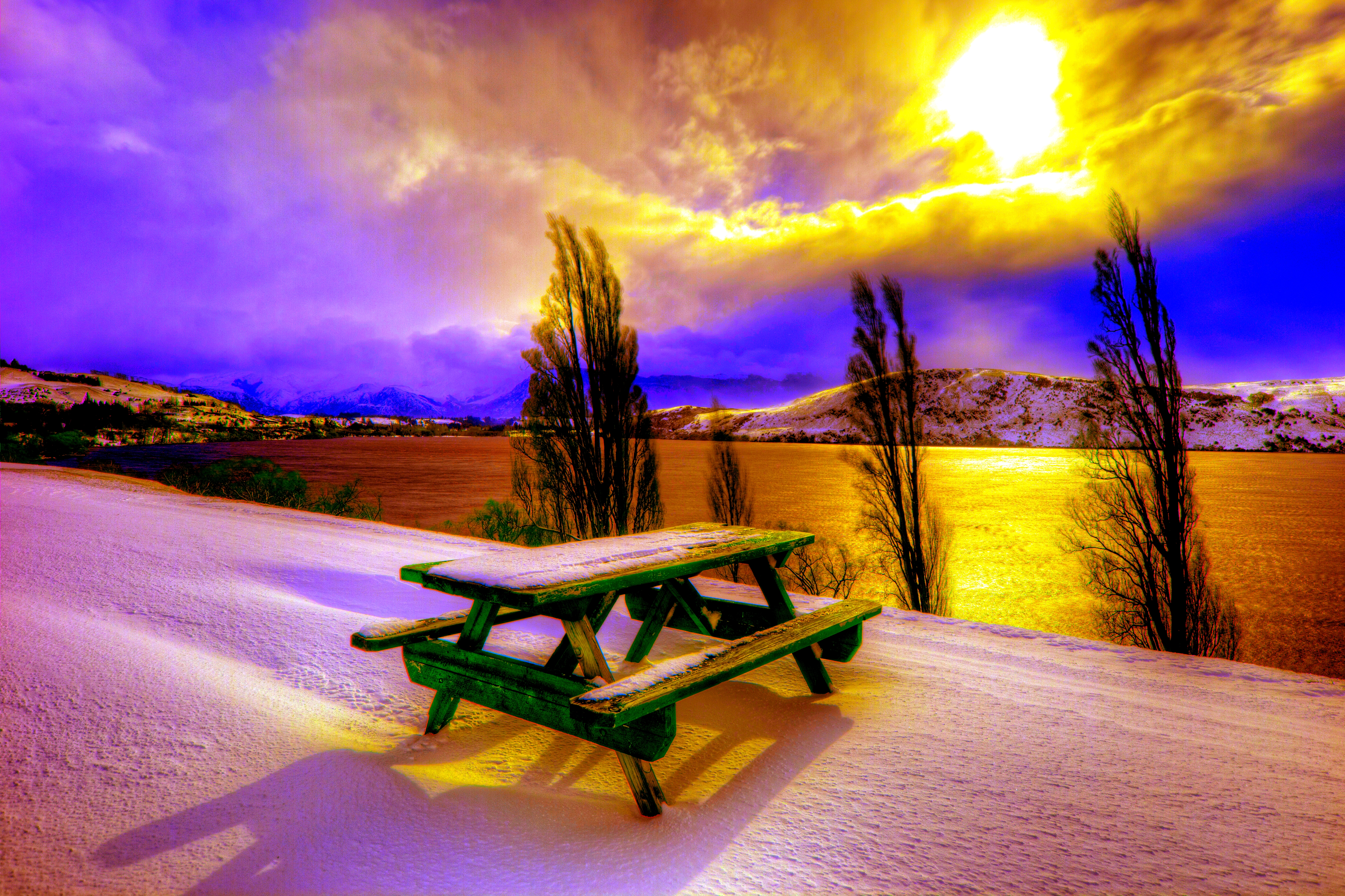 Lake View In Winter Sunset Wallpapers