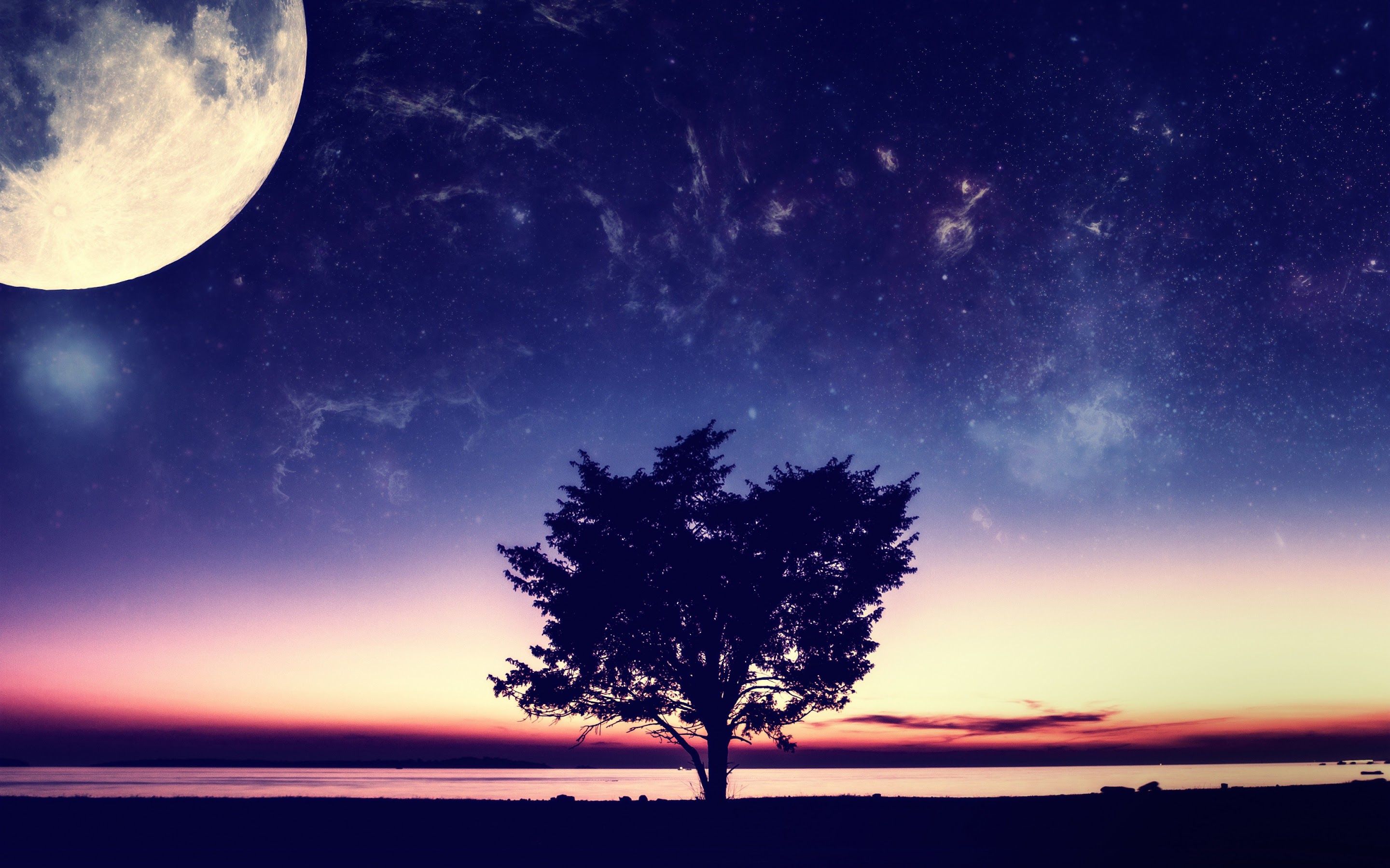 Landscape Night Moon Stars Wallpapers