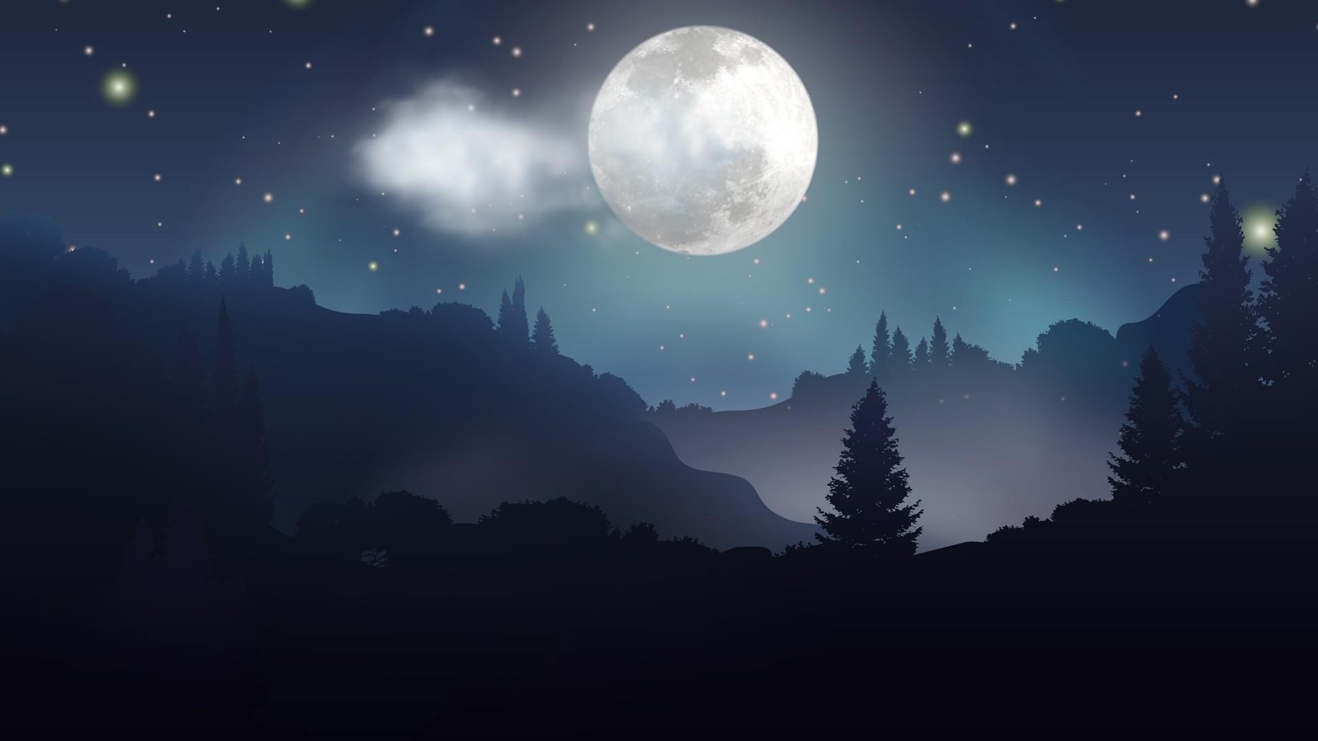 Landscape Night Moon Stars Wallpapers