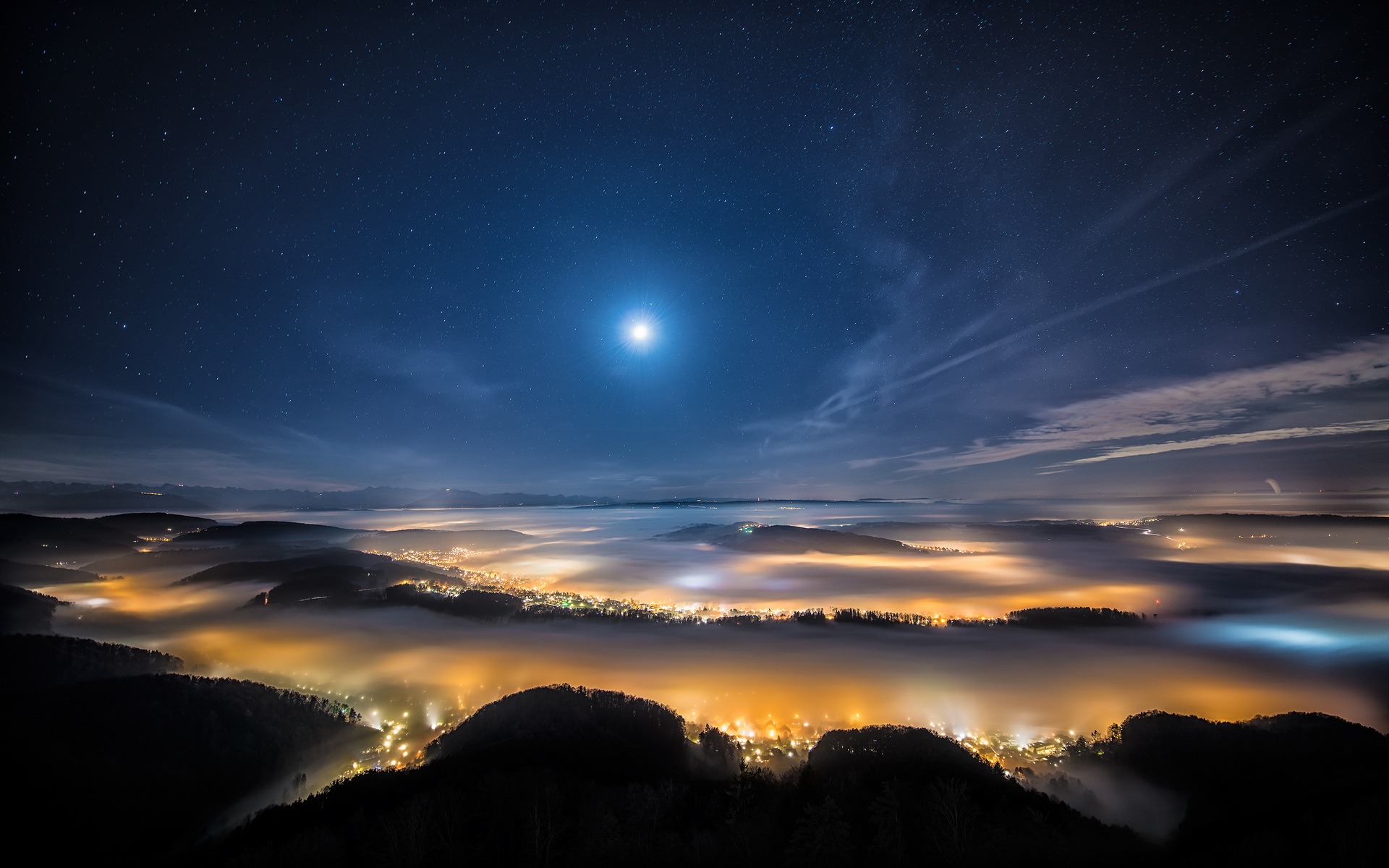 Landscape Night Moon Stars Wallpapers