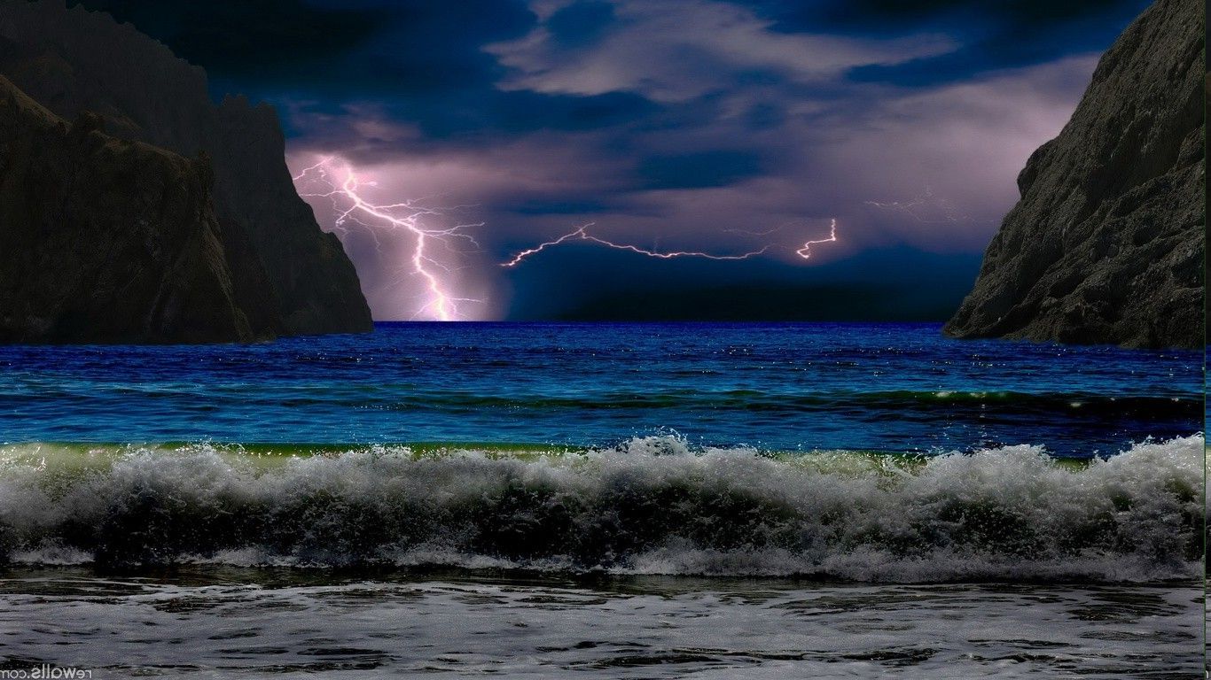 Lighthouse Lightning Sea Ocean Beach Weather Wallpapers