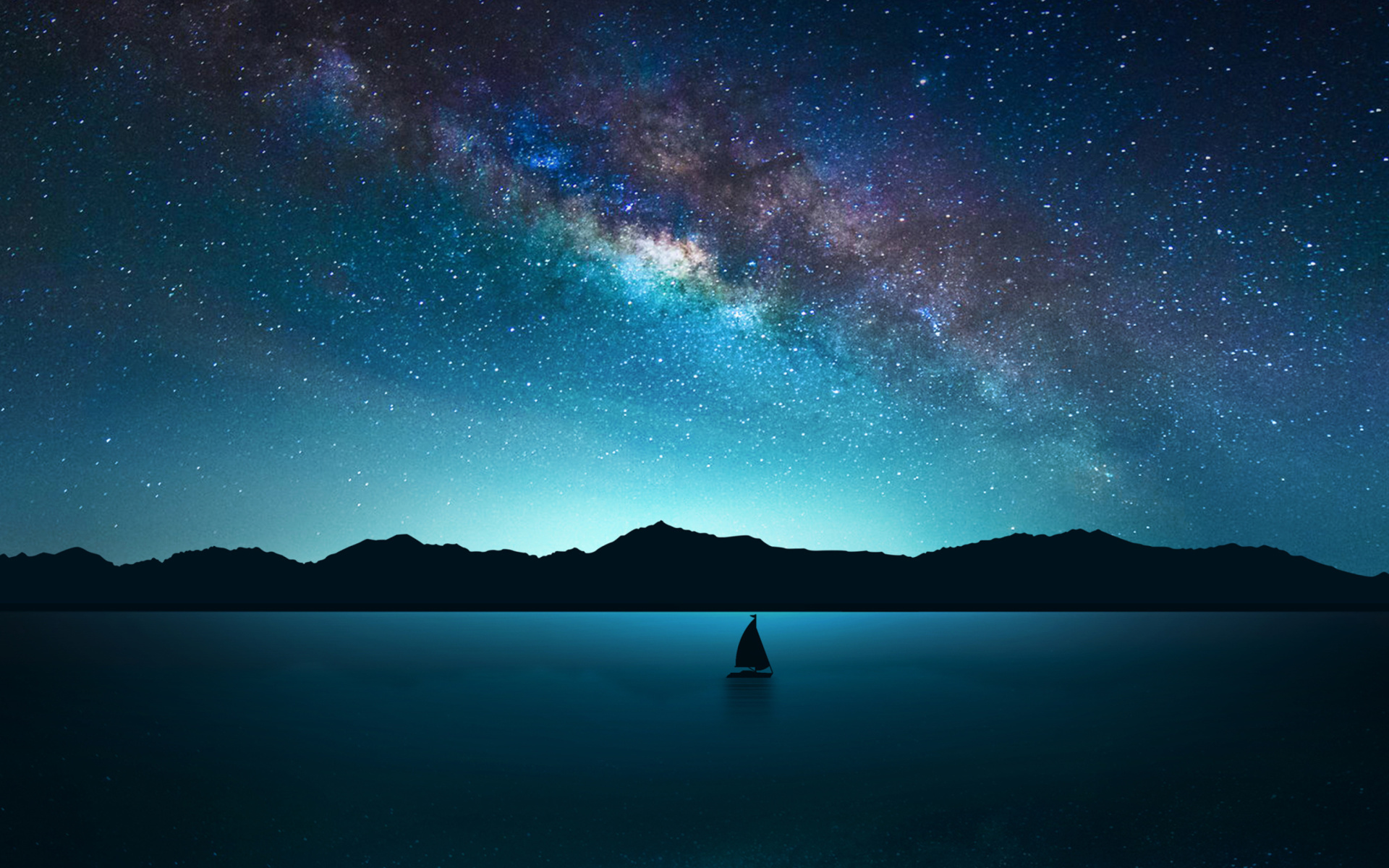 Lone Sailboat On Milky Way Night Wallpapers