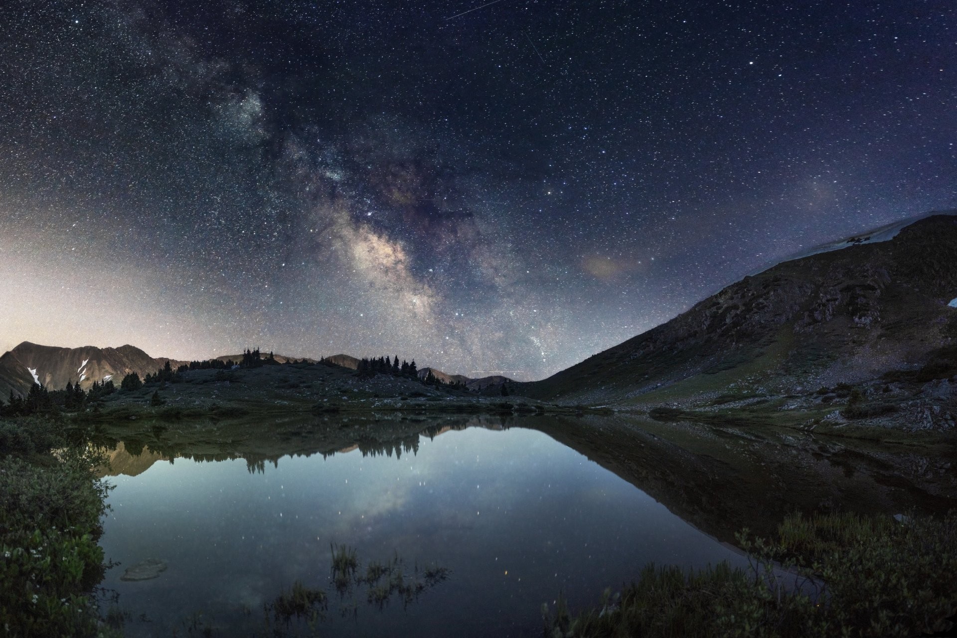 Milky Way Over Winter Mountain Lake Wallpapers