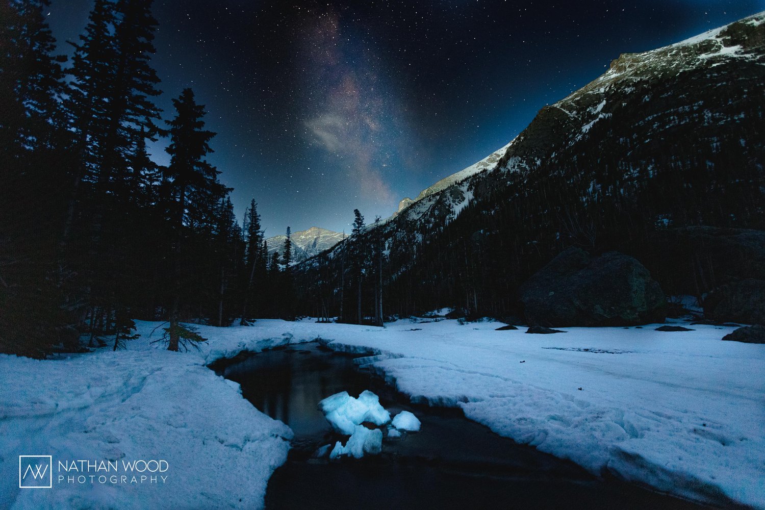 Milky Way Over Winter Mountain Lake Wallpapers