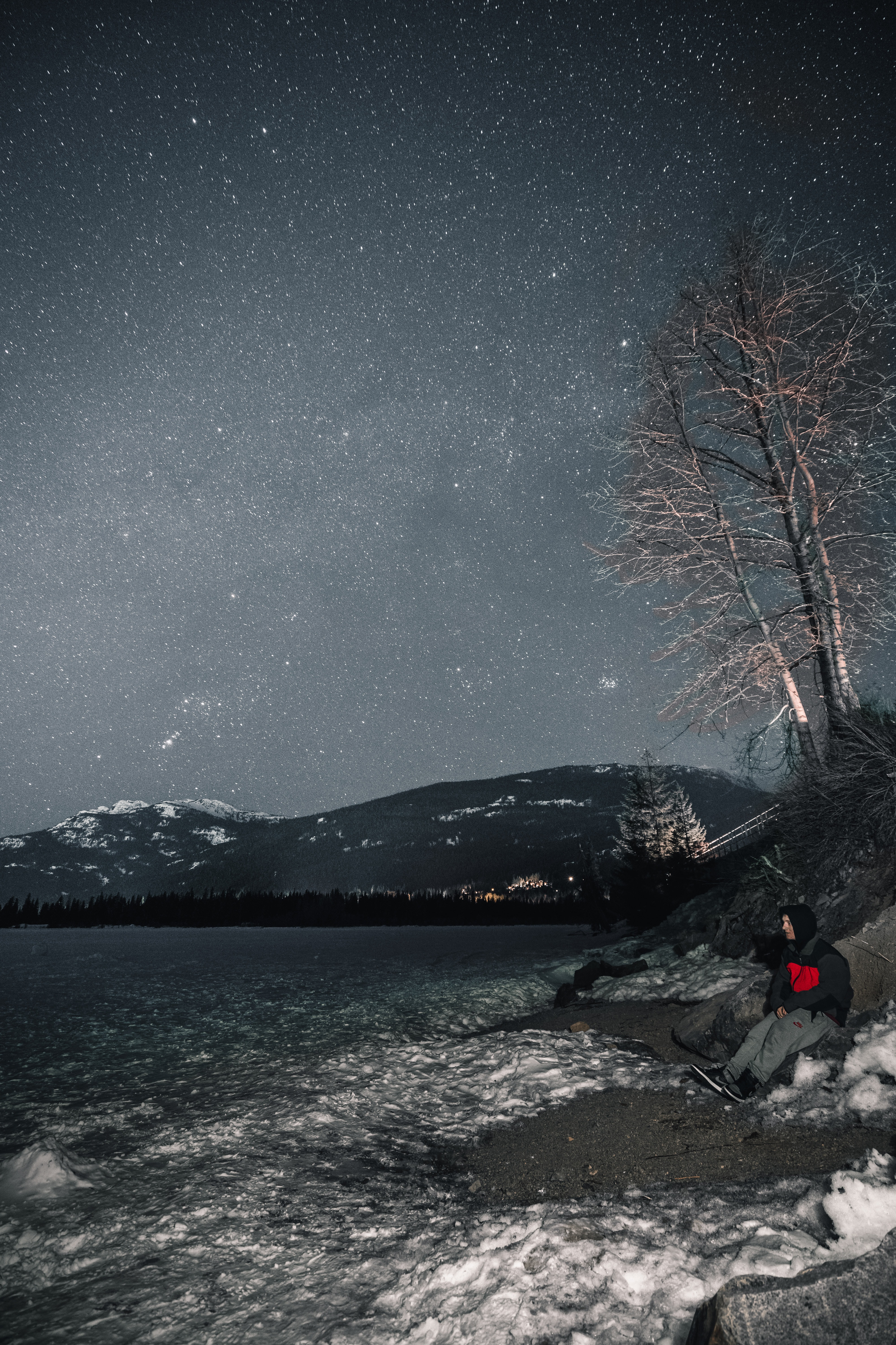 Milky Way Over Winter Mountain Lake Wallpapers