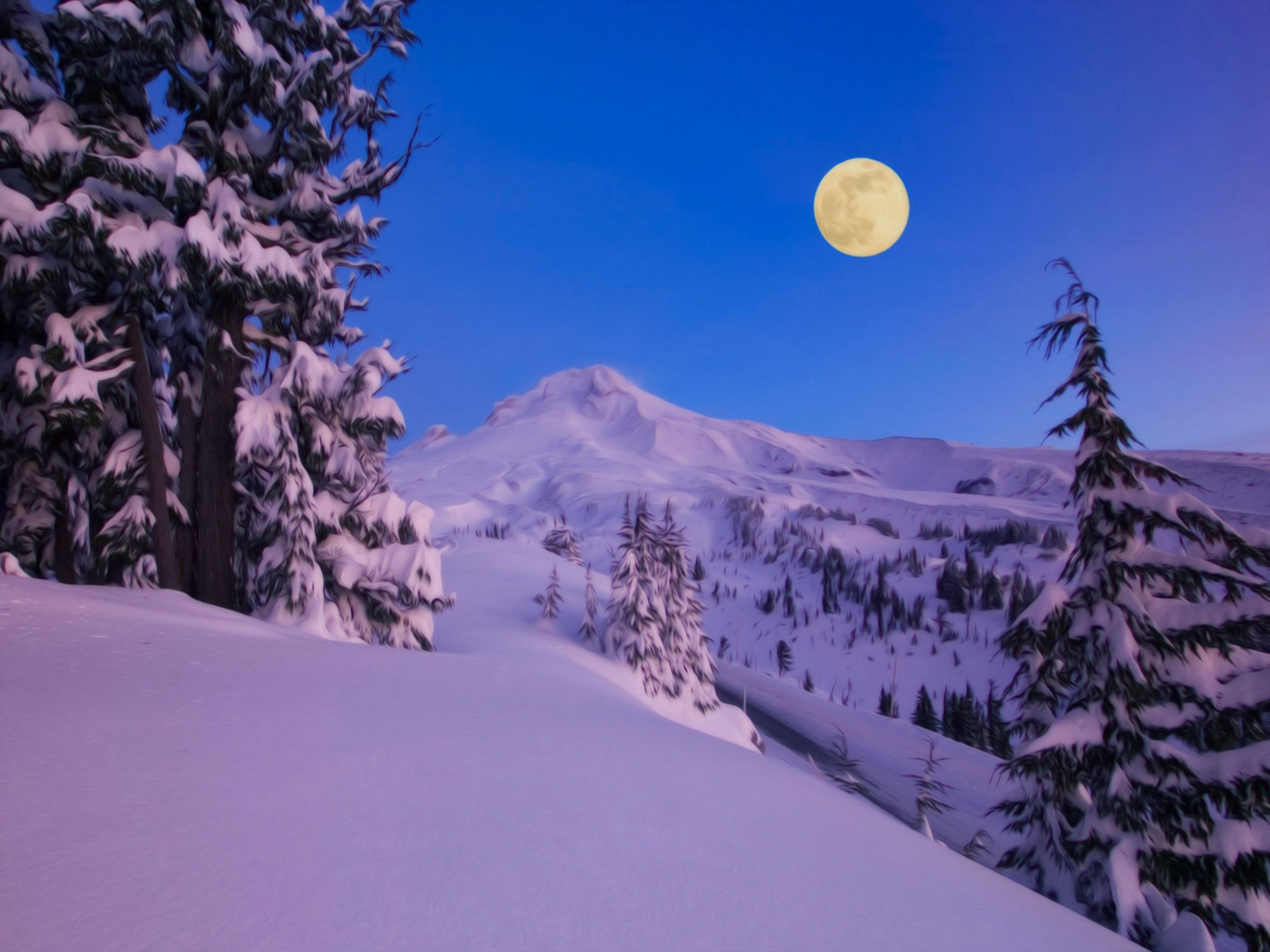 Moon At Pick Of Winter Mountains Wallpapers