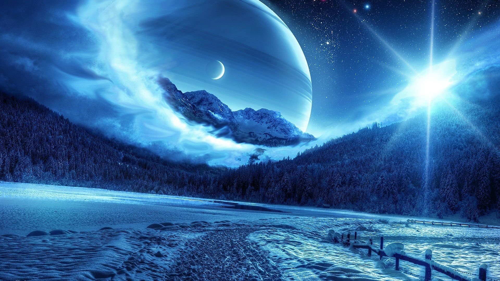 Moon At Pick Of Winter Mountains Wallpapers