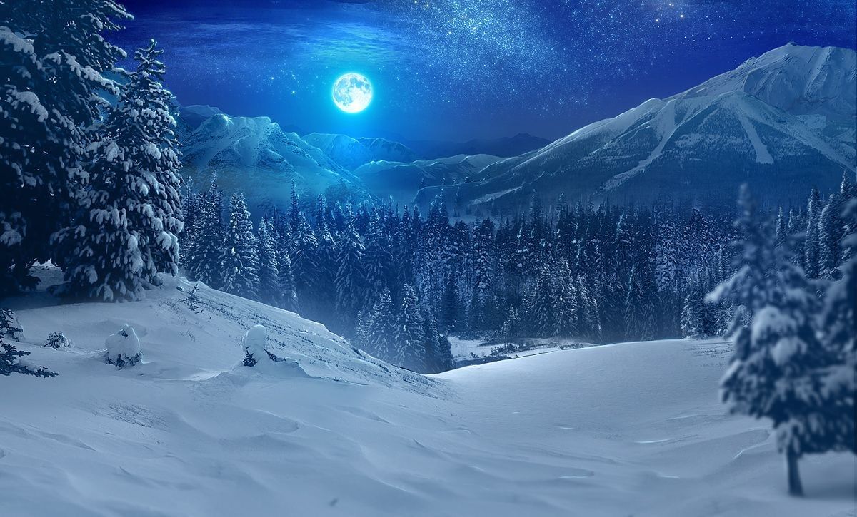 Moon At Pick Of Winter Mountains Wallpapers