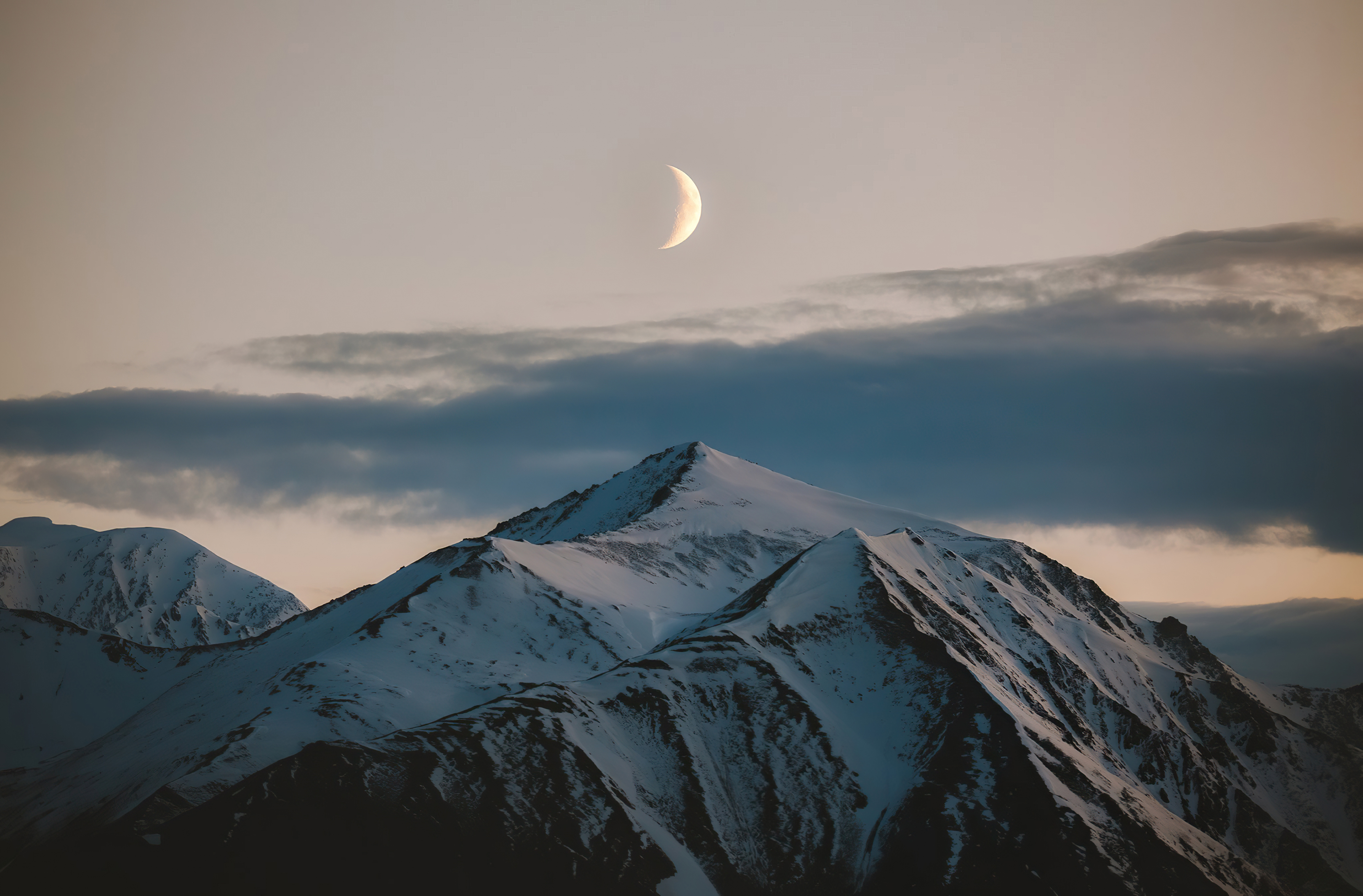 Moon At Pick Of Winter Mountains Wallpapers