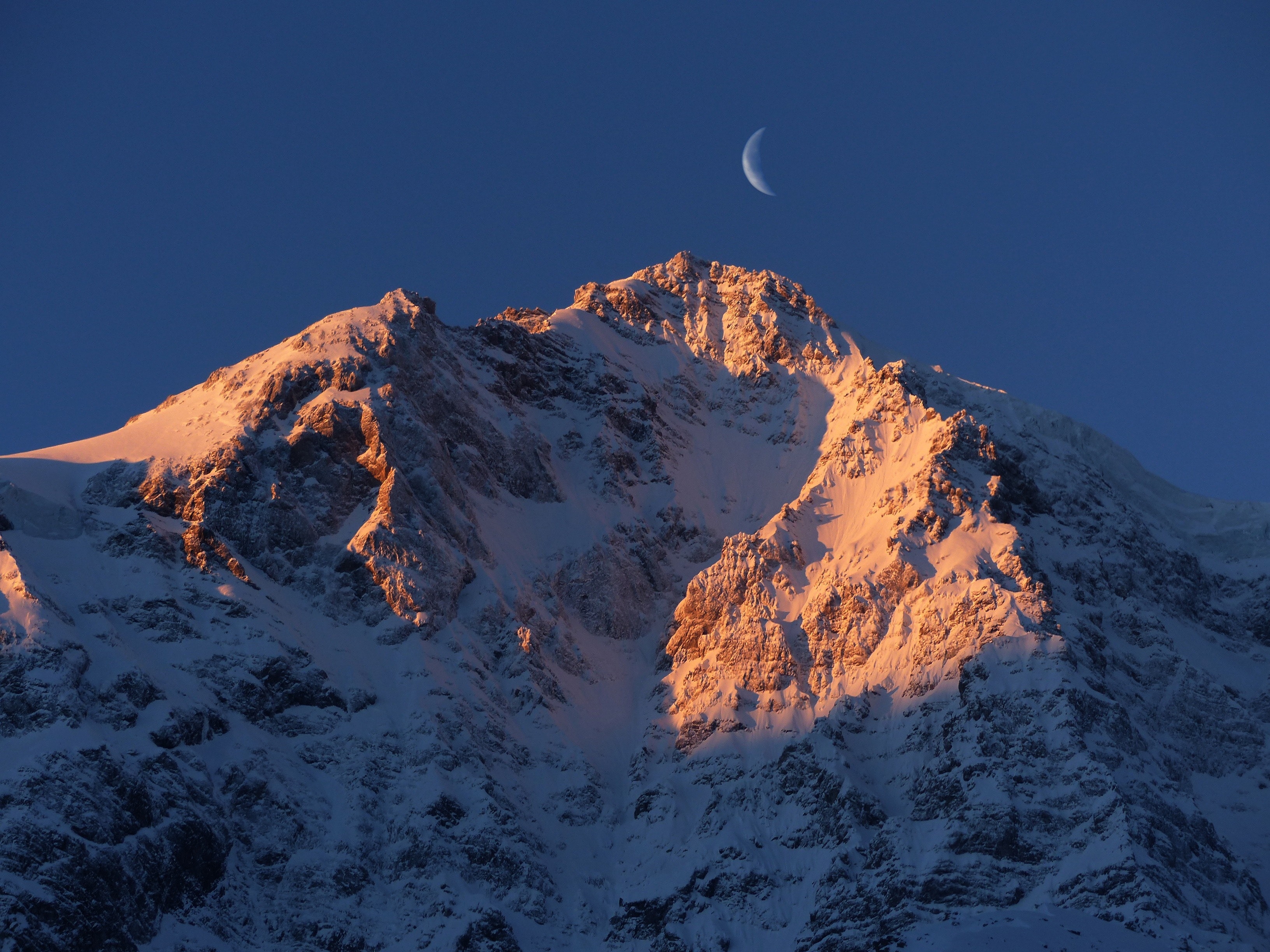 Moon At Pick Of Winter Mountains Wallpapers