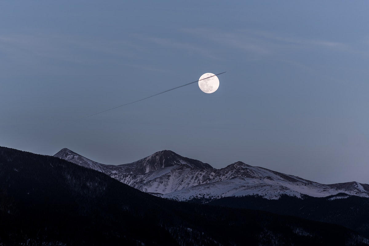 Moon At Pick Of Winter Mountains Wallpapers