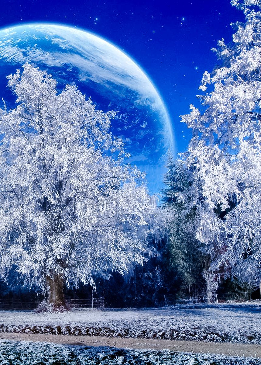 Moon At Pick Of Winter Mountains Wallpapers