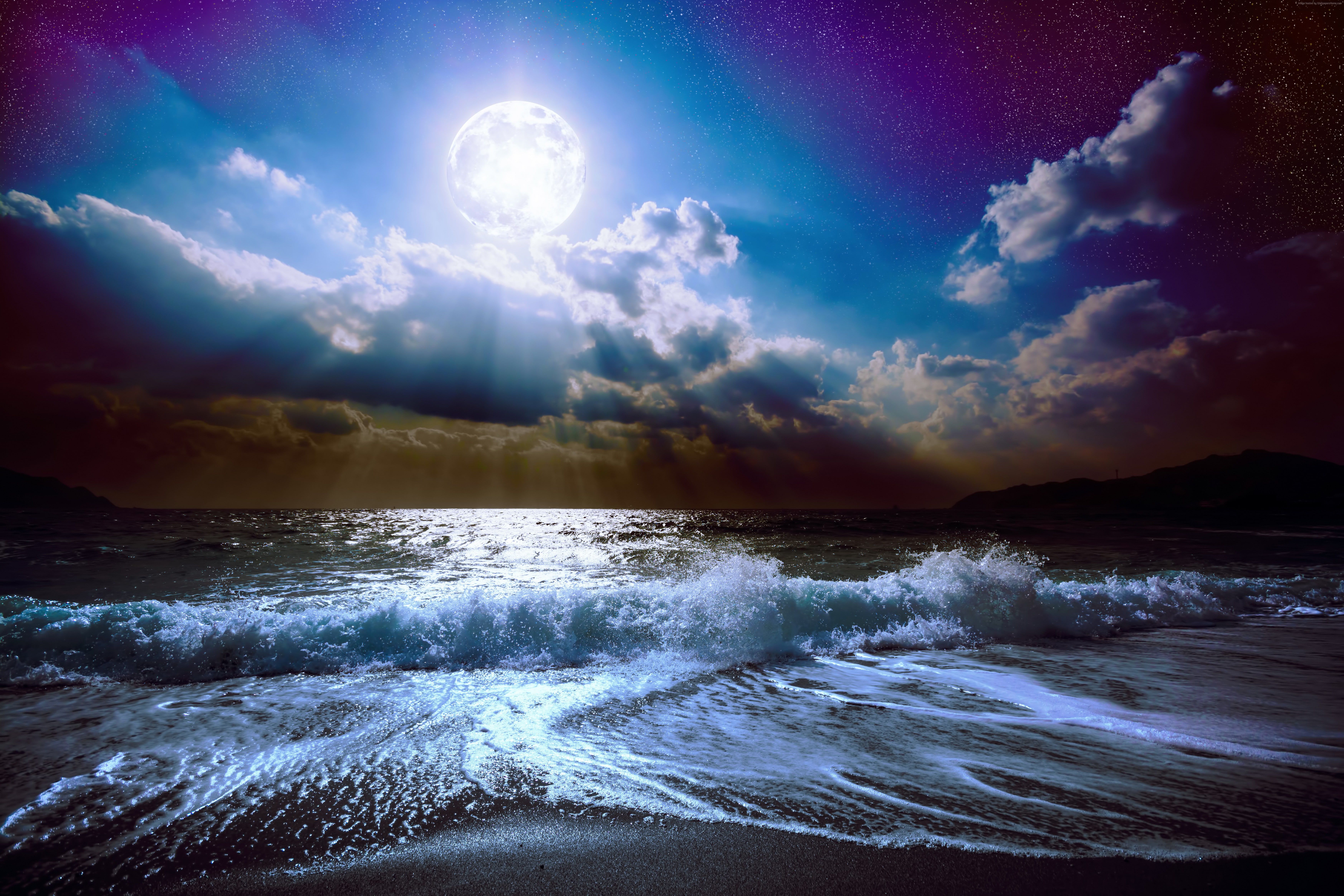 Moon Clouds Sea Sky Wallpapers