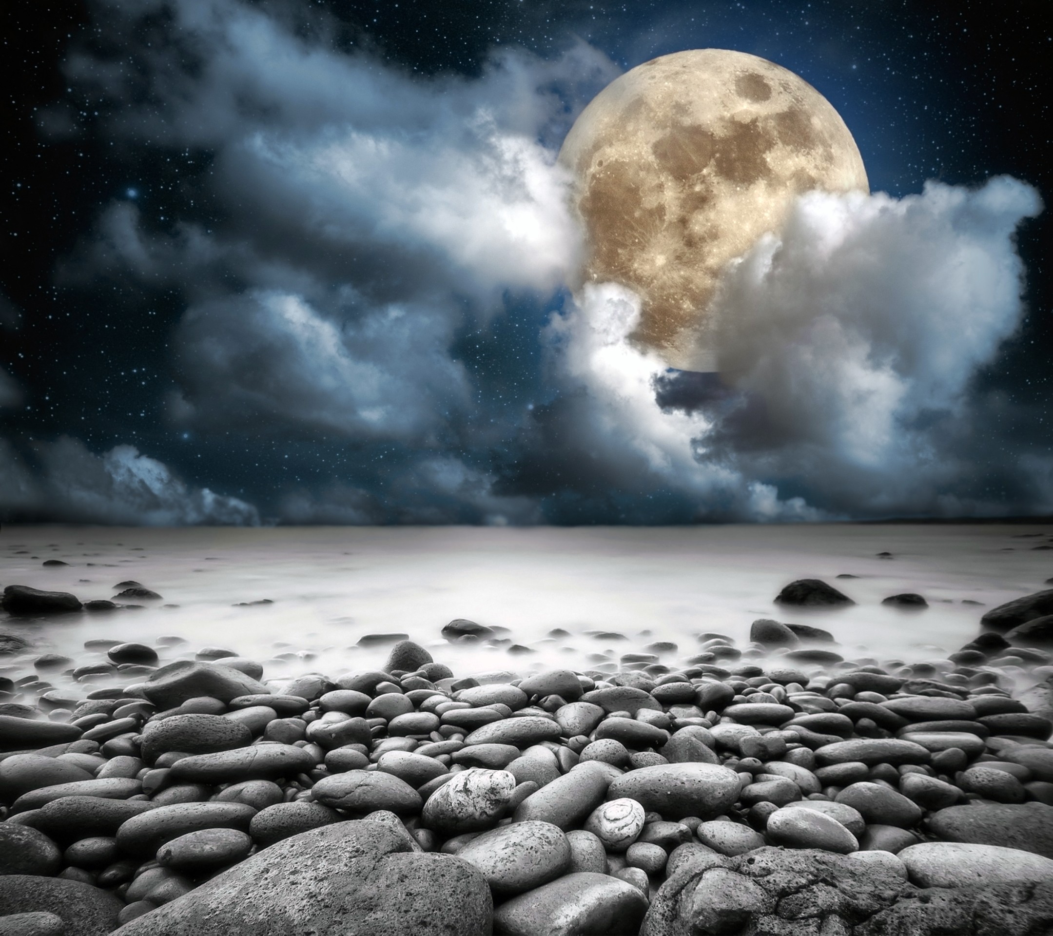 Moon Clouds Sea Sky Wallpapers