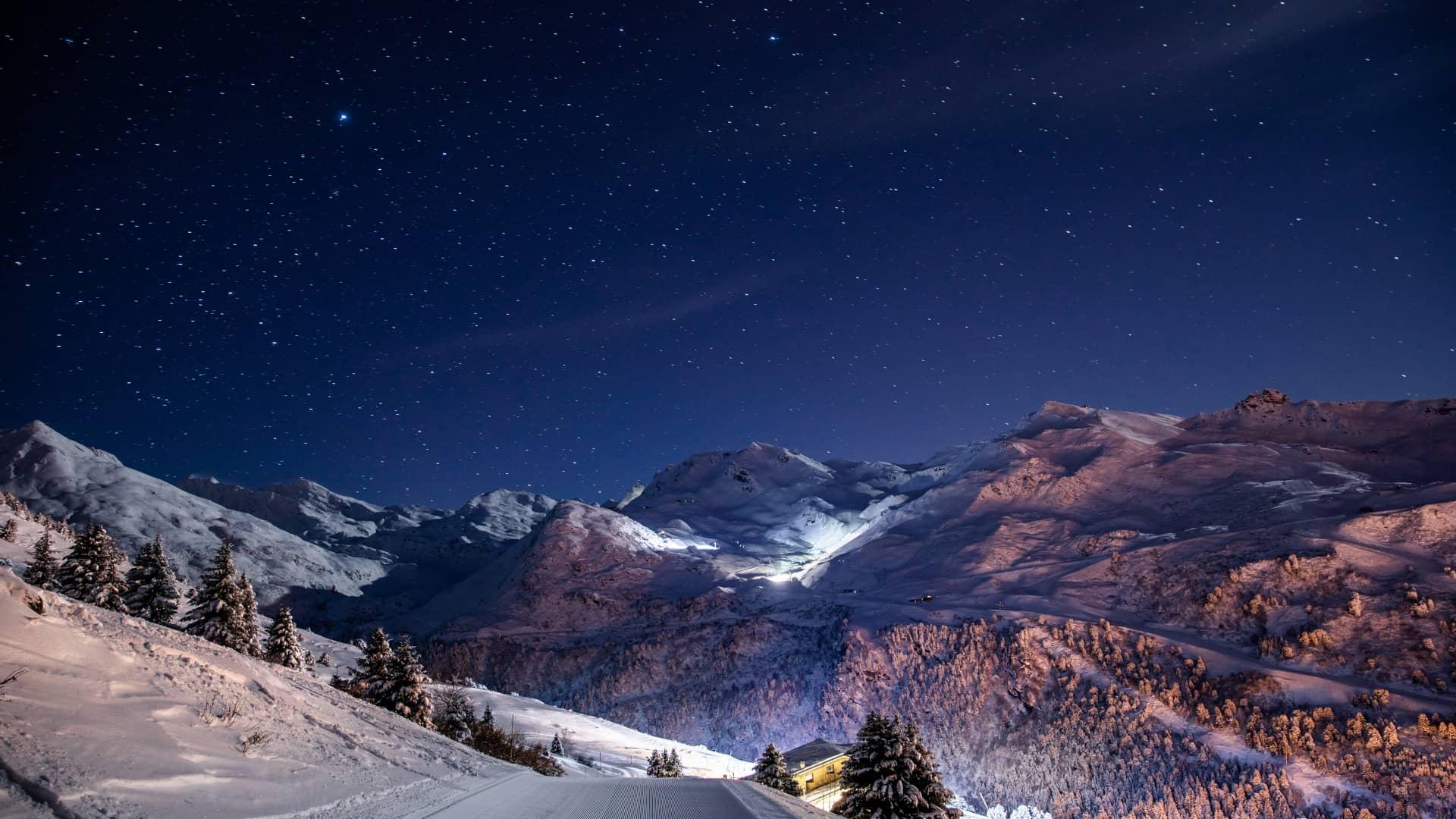 Mountain Alps During Night Photography Wallpapers