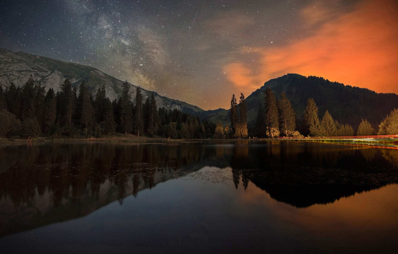 Mountain Lake Night Reflection Wallpapers