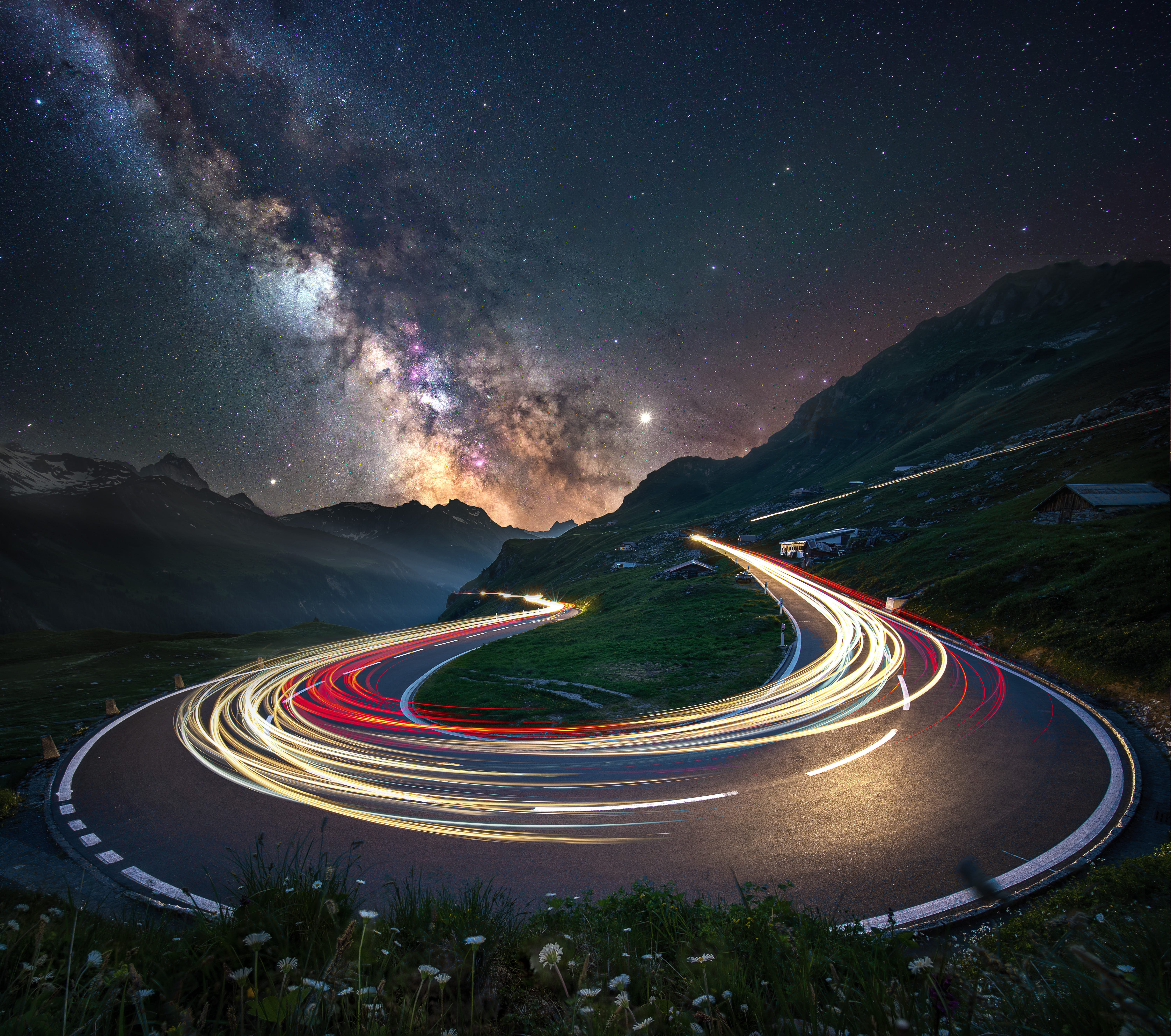 Mountain Nature Night Road Wallpapers