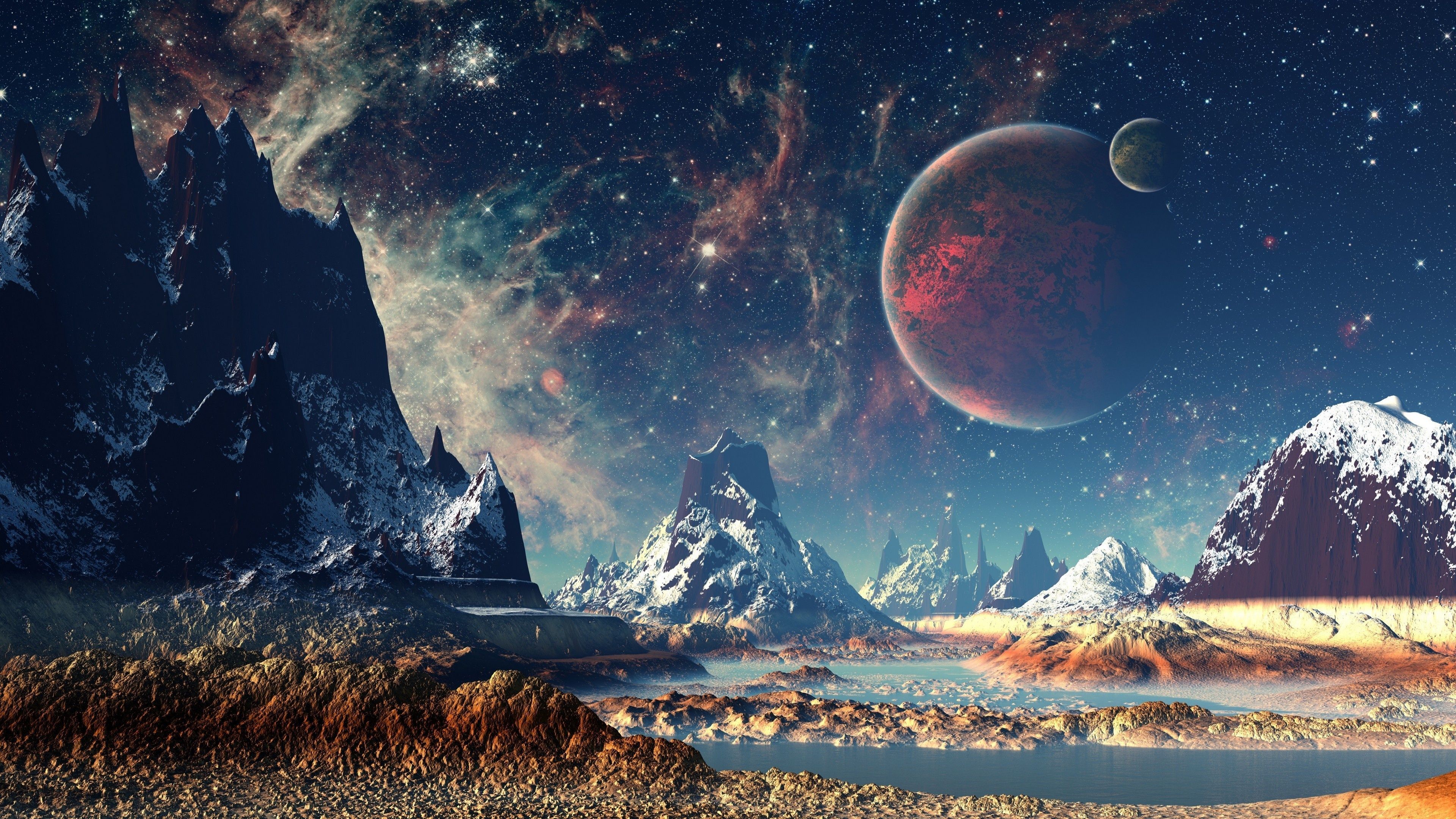 Mountains And Cosmo Planets Wallpapers