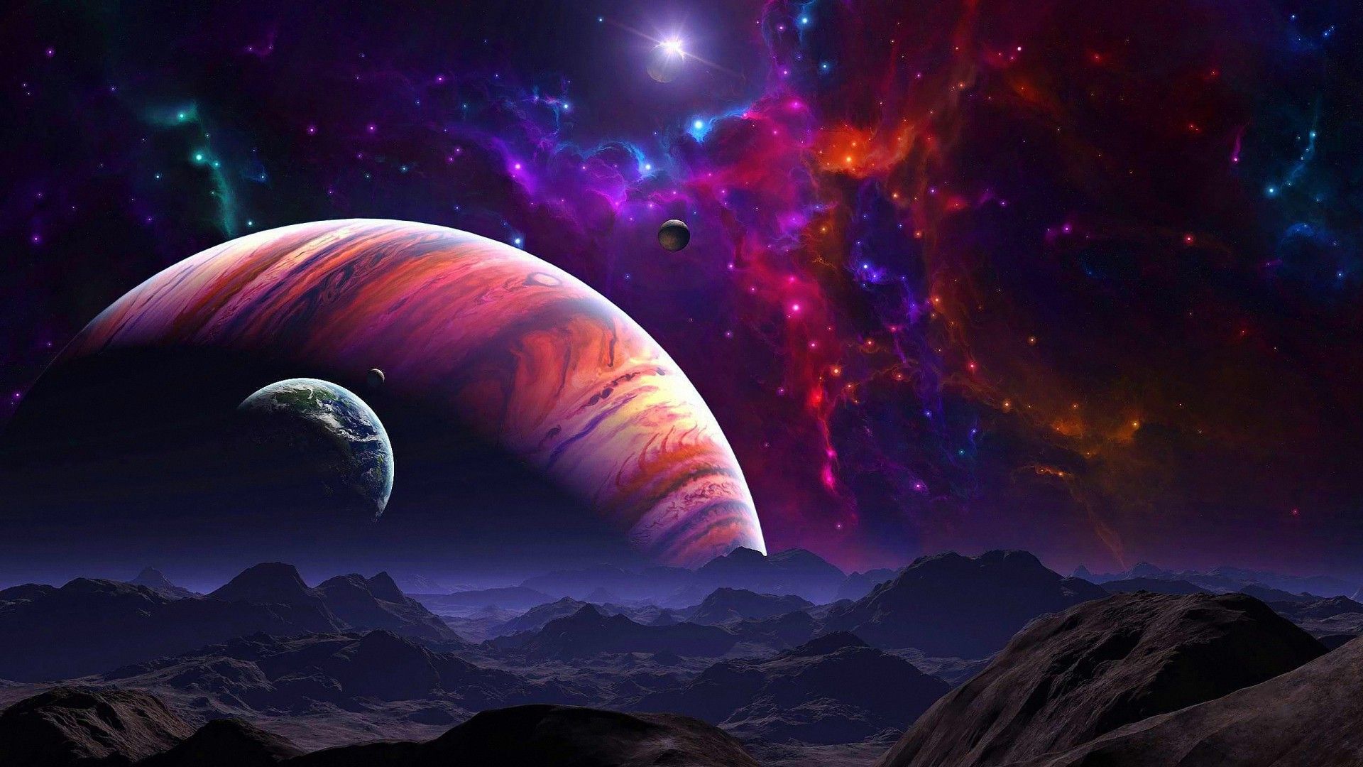 Mountains And Cosmo Planets Wallpapers