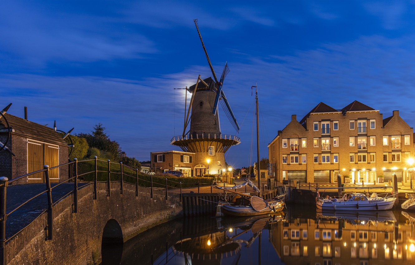 Night Windmill Buildings Wallpapers