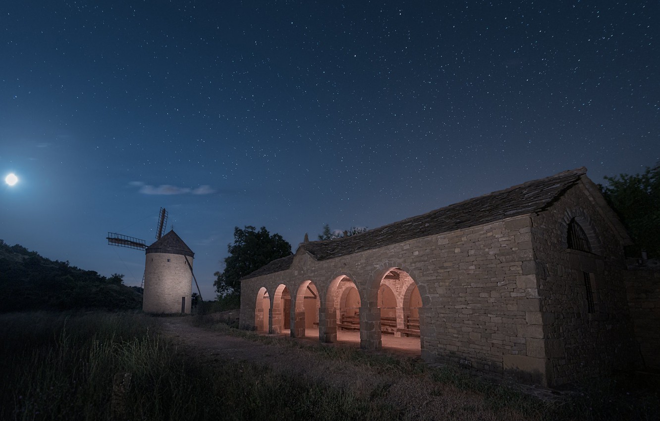 Night Windmill Buildings Wallpapers